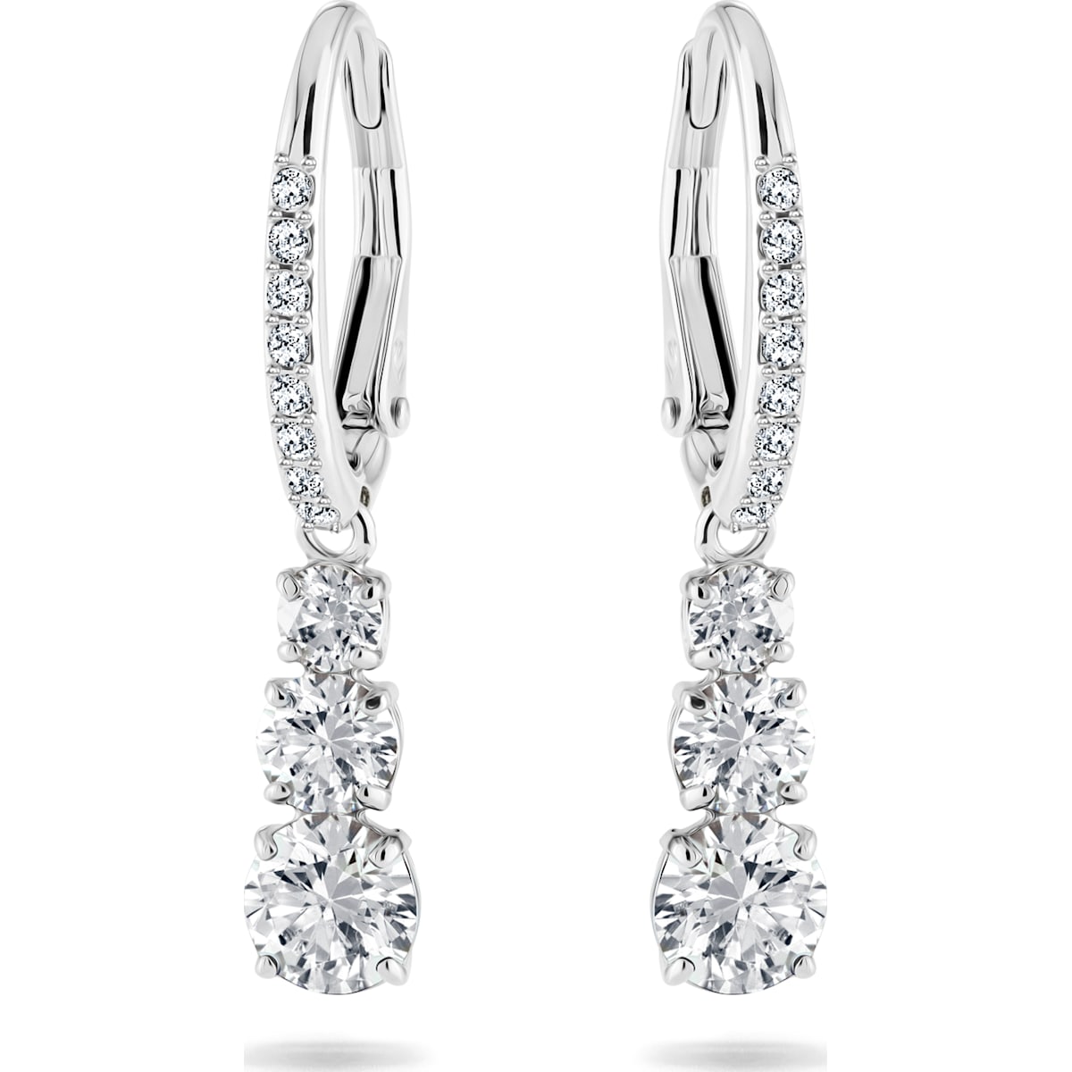 Swarovski Stilla Attract Creolen, Rundschliff, Weiß, Rhodiniert, 3 cm