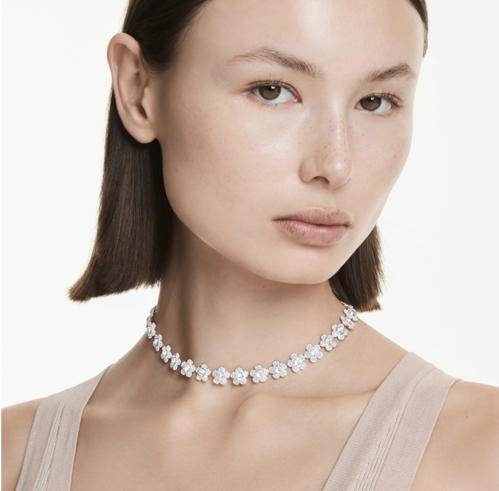 Swarovski Ariana Grande x Swarovski necklace, round cut, flower, white, rhodium plated
