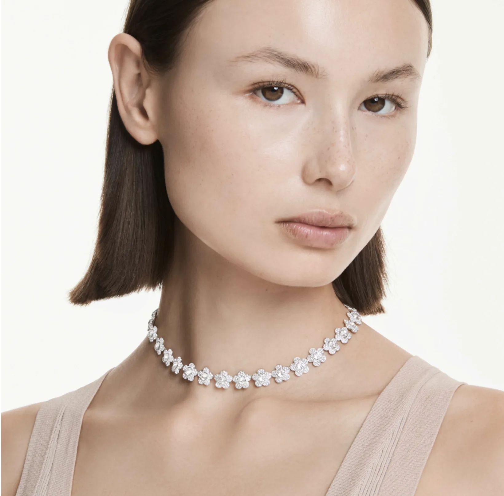 Swarovski Ariana Grande x Swarovski necklace, round cut, flower, white, rhodium plated