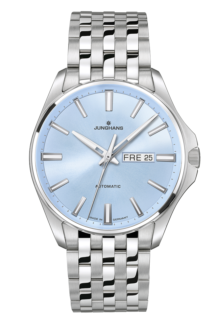 Junghans Meister S Automatic, 44mm, light blue dial, stainless steel bracelet, men's watch 27/4614.44