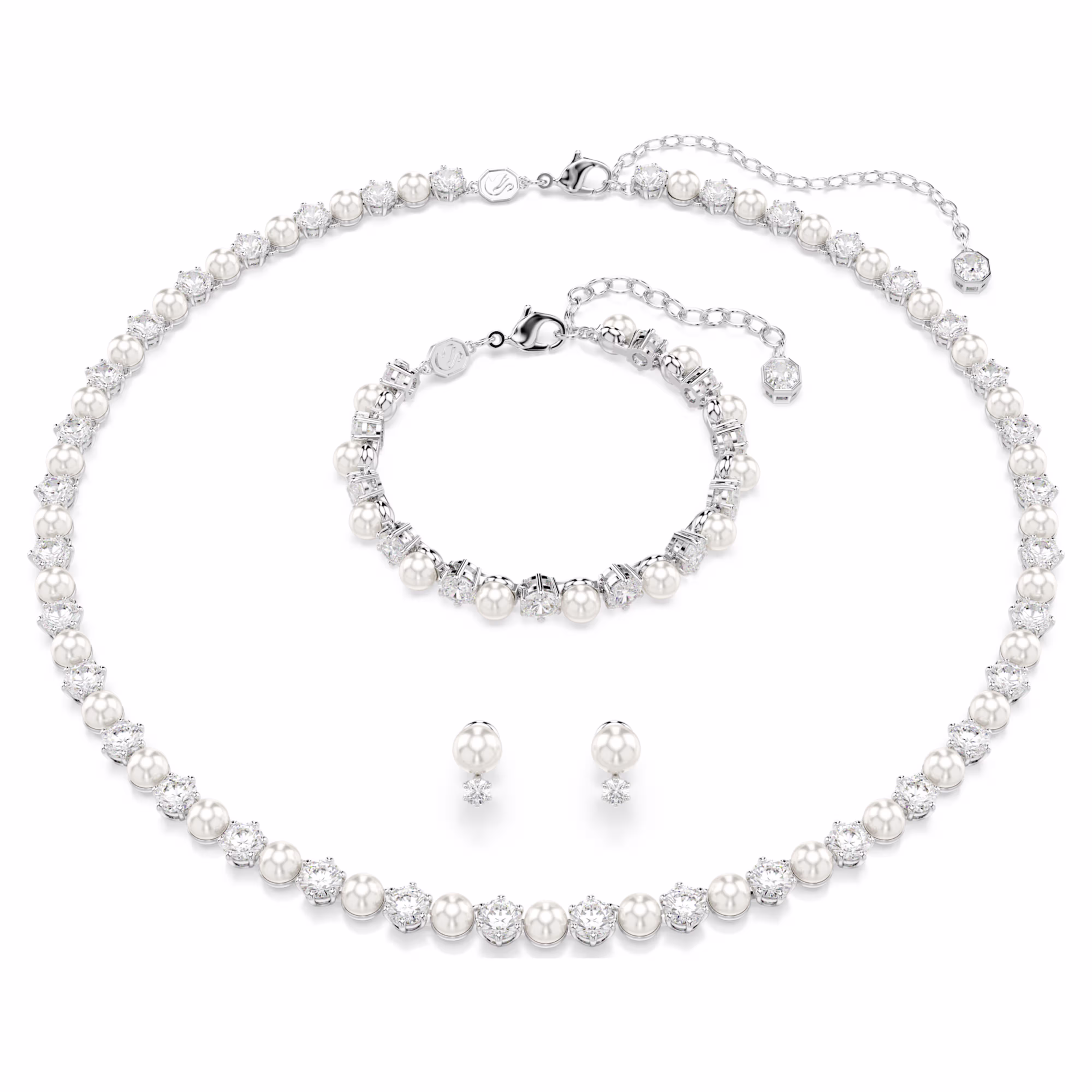 Swarovski Matrix Set Crystal Pearl, Round Cut, White, Rhodium Plated