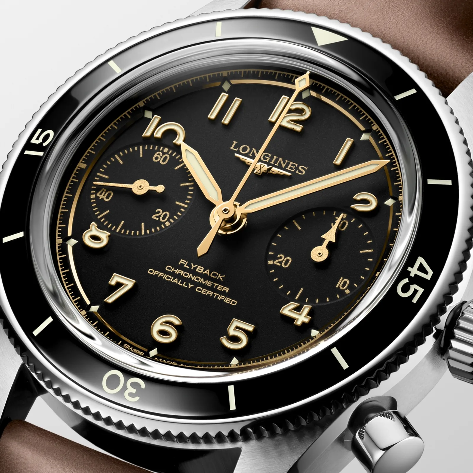 Longines Spirit Pilot Flyback Hand Wound 39.5 mm Leather Strap Black Mens Watch L3.721.4.53.2