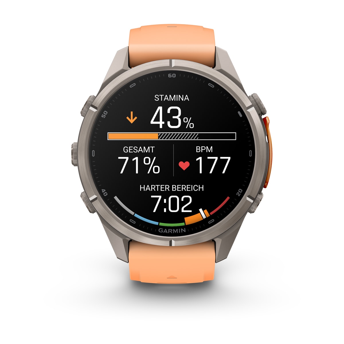 Garmin fēnix® 9 Pro inReach® - 43 mm AMOLED Sapphire Titanium with Shell Pink/Autumn Orange Silicone Band 010-04335-01