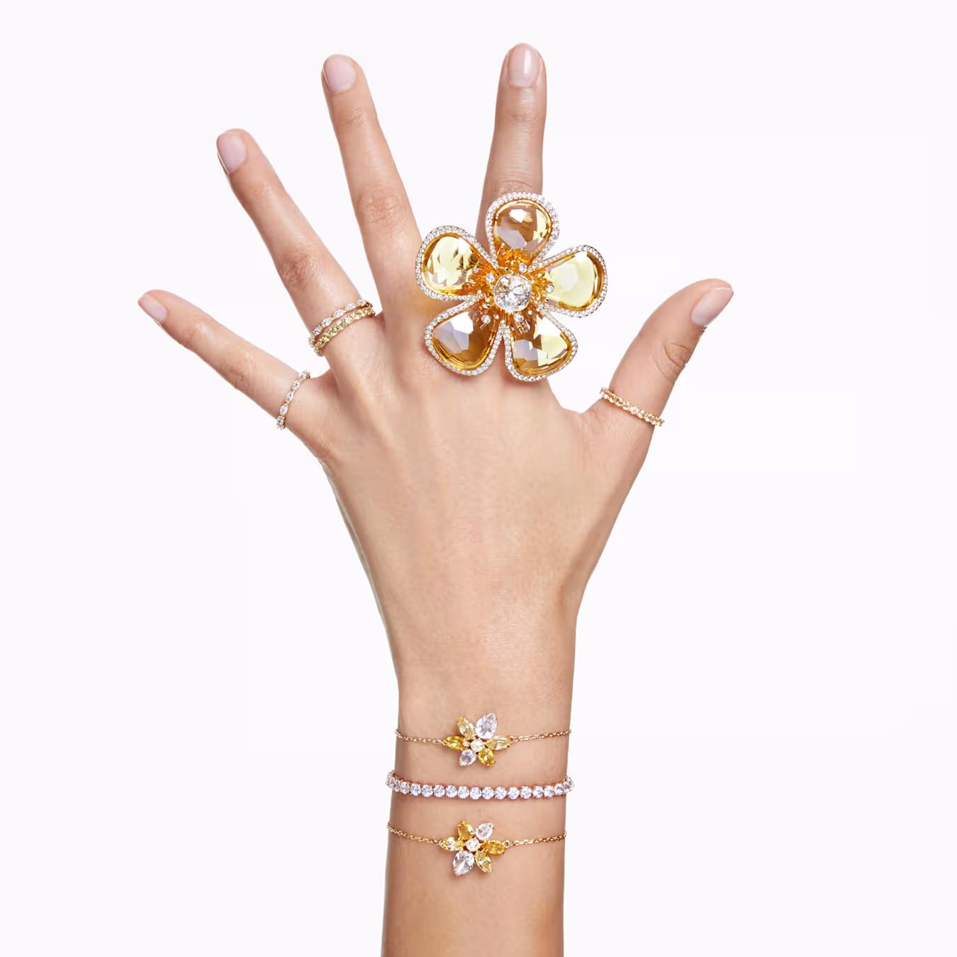 Swarovski Matrix Tennis Bracelet, Round Cut, White, Gold Alloy Layer