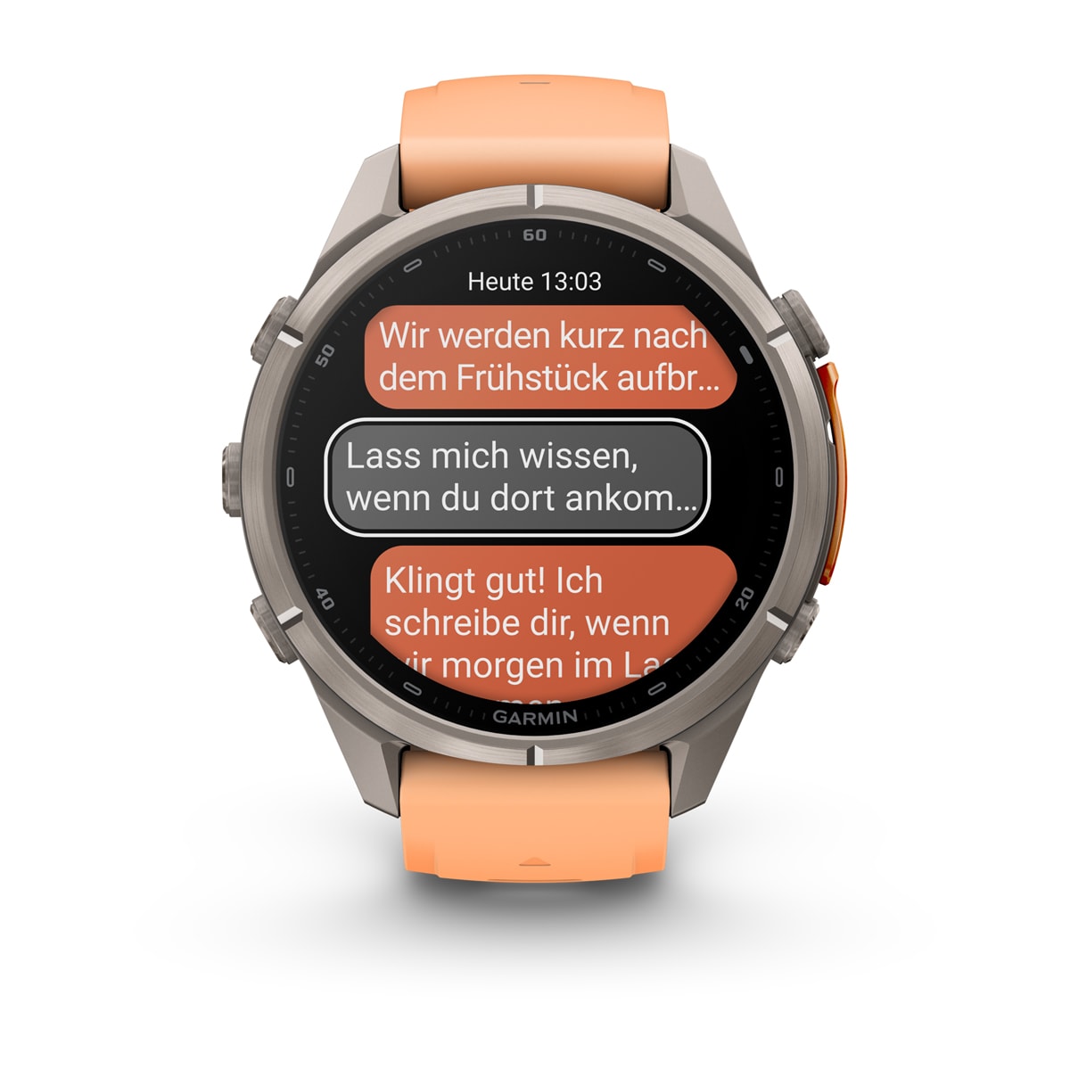 Garmin fēnix® 9 Pro inReach® - 43 mm AMOLED Sapphire Titanium with Shell Pink/Autumn Orange Silicone Band 010-04335-01