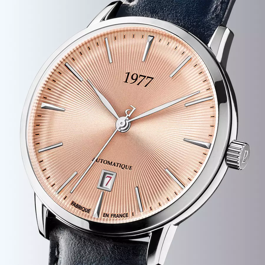 1977 EDMOND Automatique, 40 MM, Cadran Saumon, Bracelet Cuir Noir Men's Watch 1977P01156