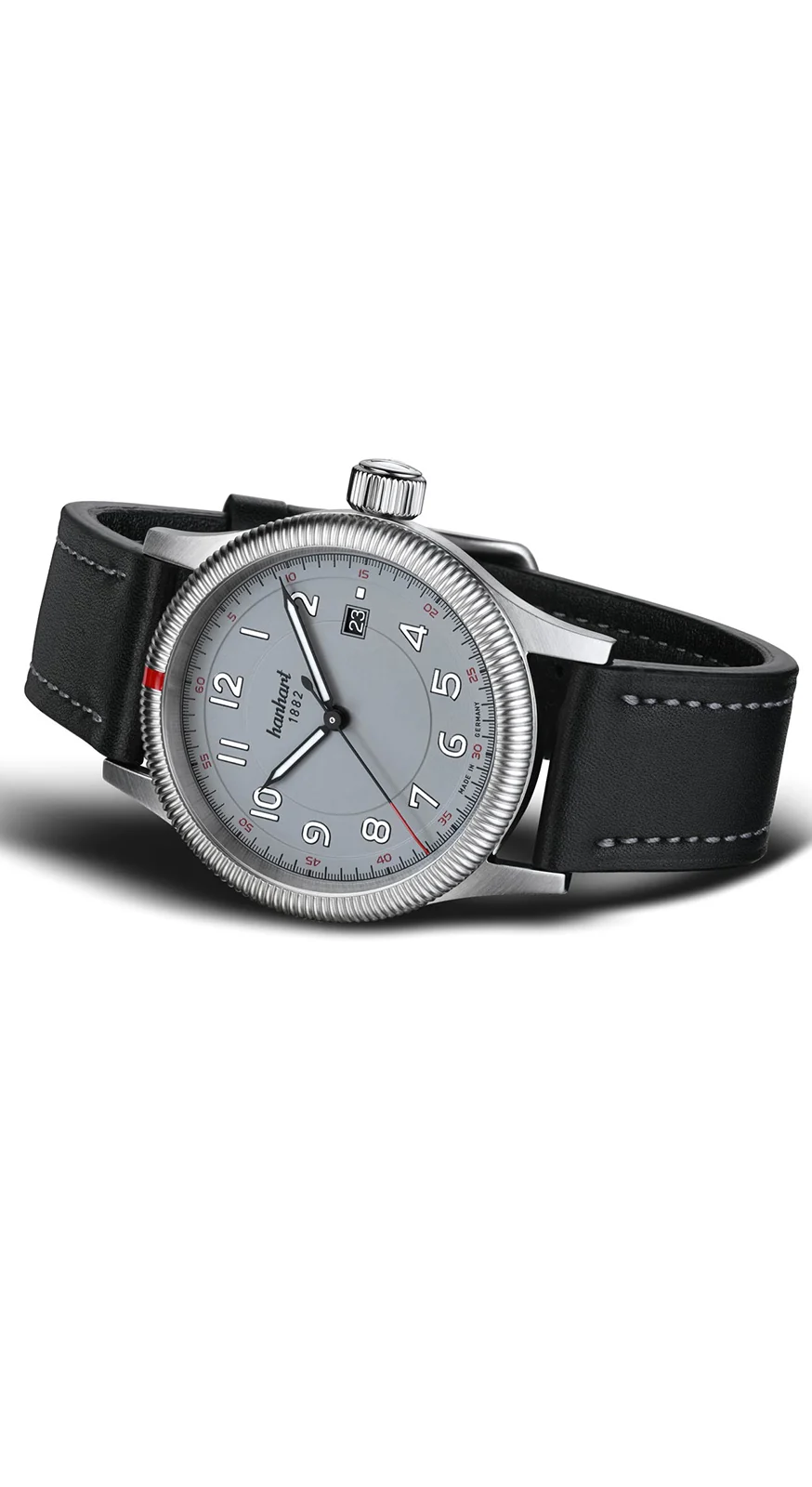 Hanhart PIONEER One Grey 42 mm Leather Strap Black Men's Watch 762.240-7010