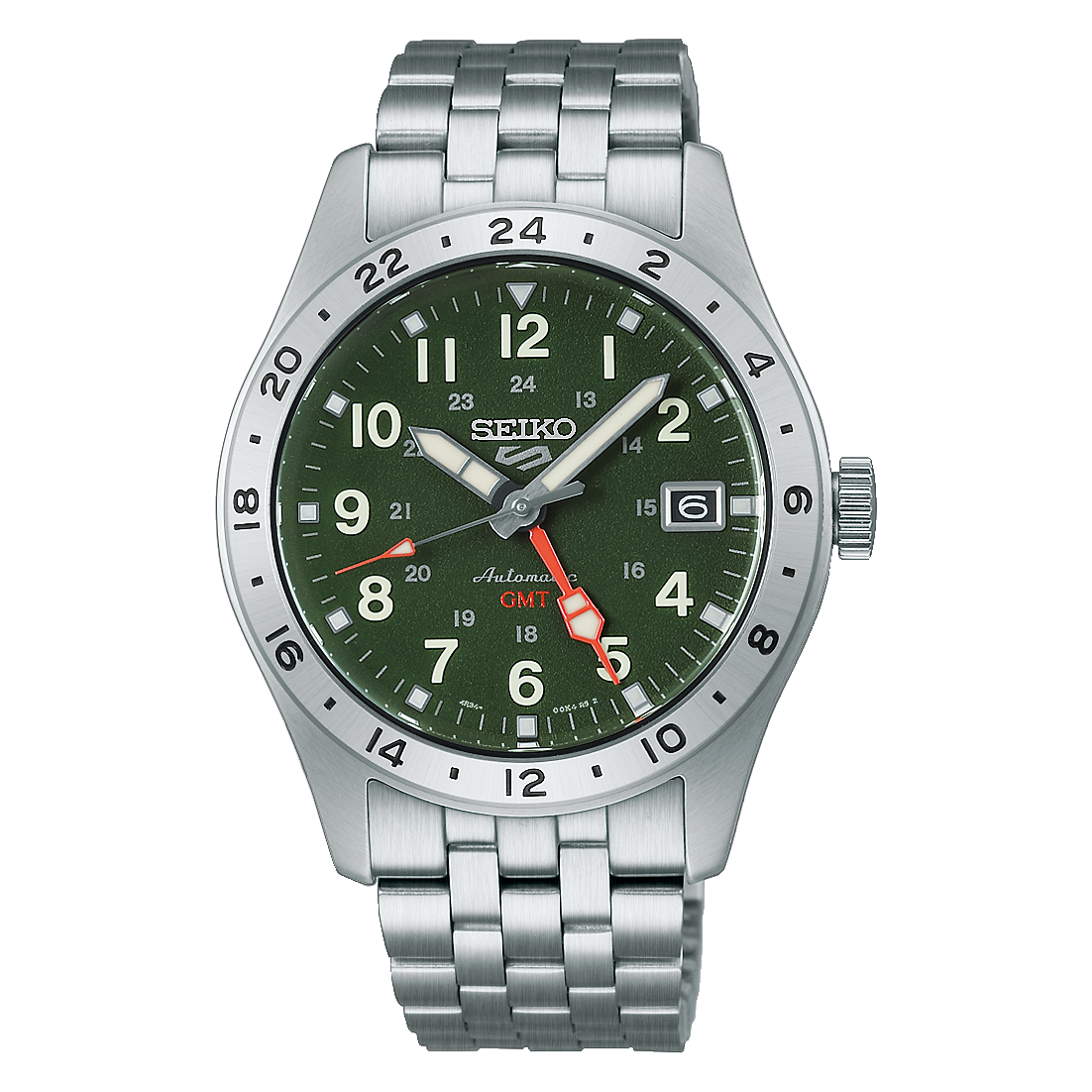 Seiko 5 Sports Automatic GMT, 39mm, Stainless Steel, Khaki Men's Watch HDB001K1