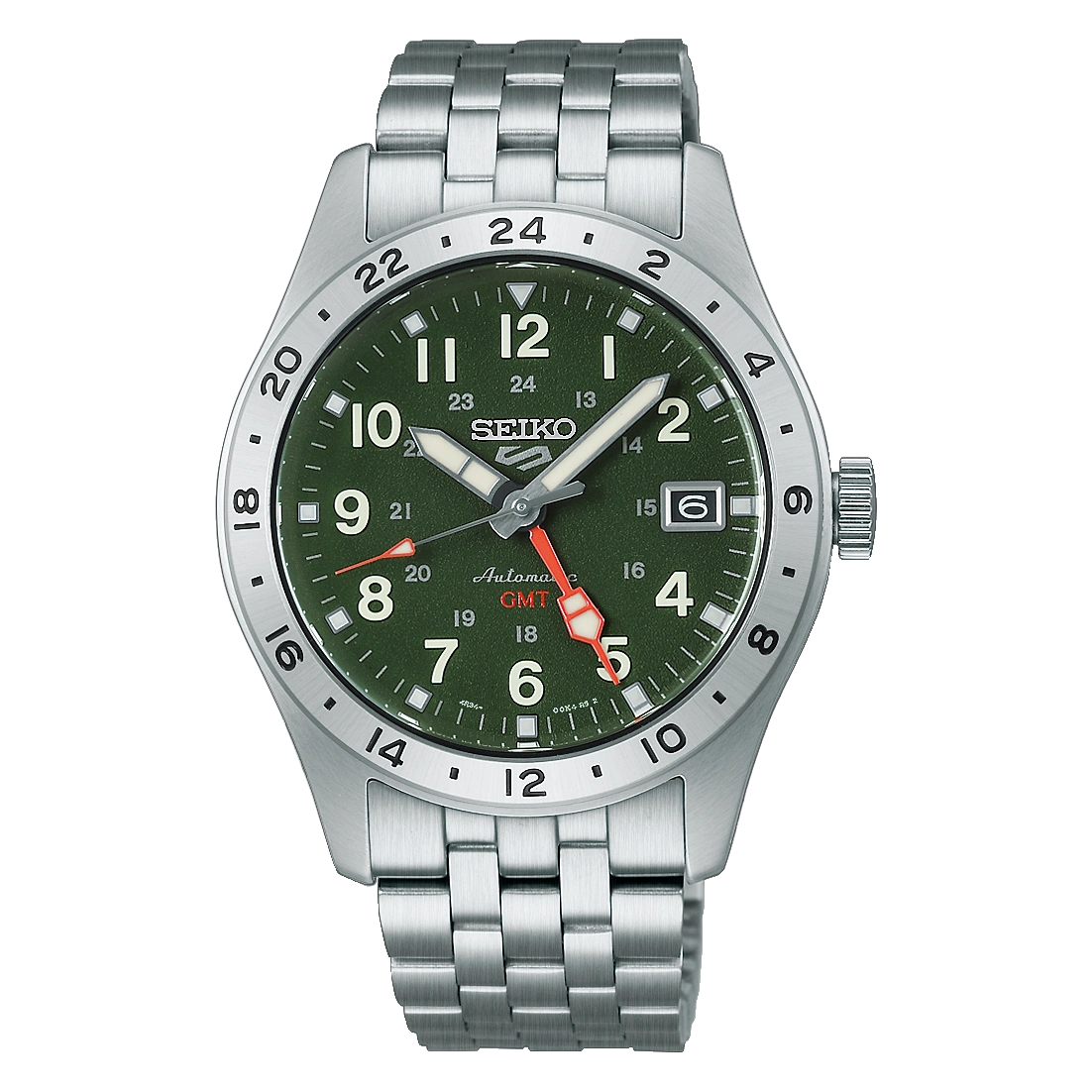 Seiko 5 Sports Automatic GMT, 39mm, Stainless Steel, Khaki Men's Watch HDB001K1
