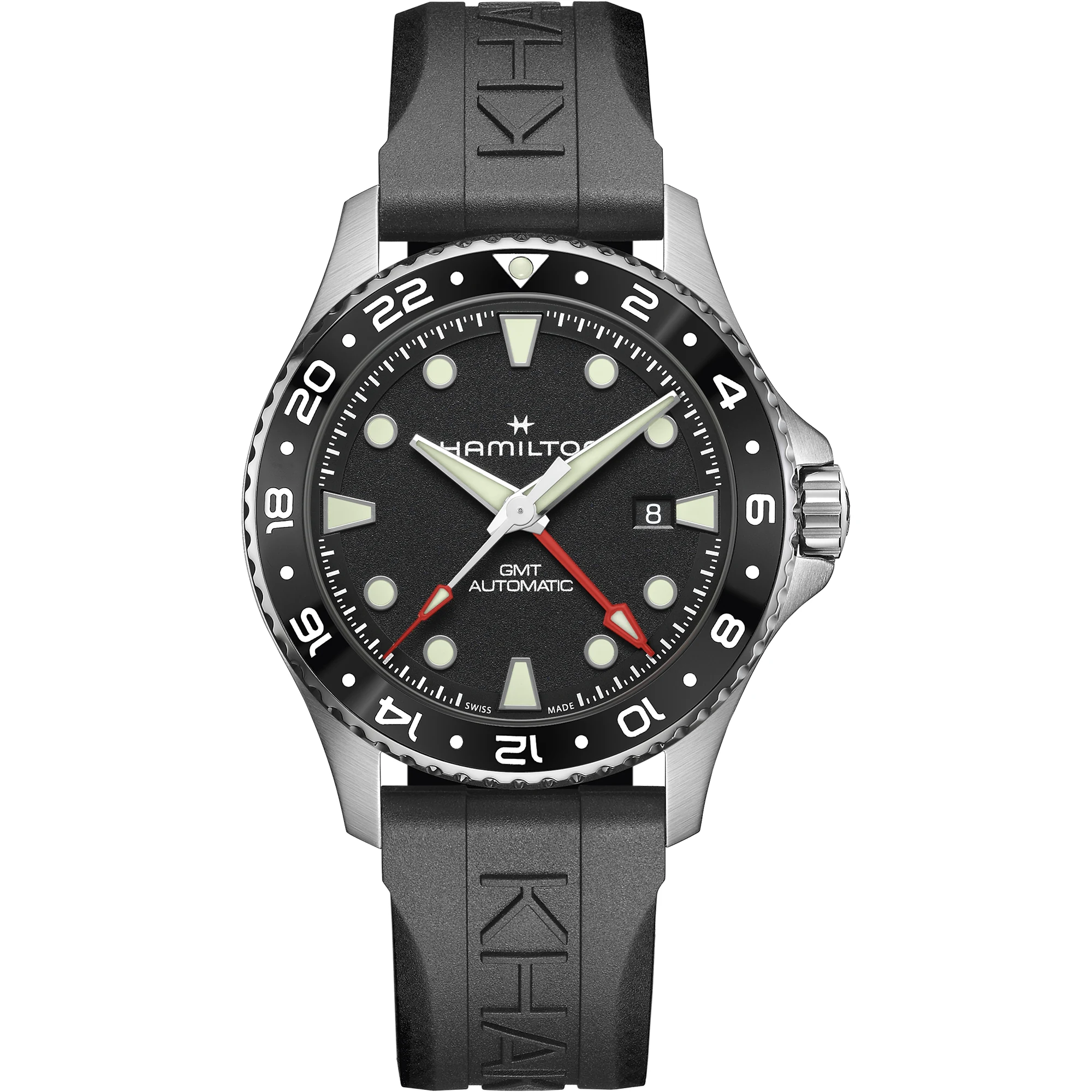 Hamilton Khaki Navy Scuba Auto GMT Black Rubber Strap 43mm Men's Watch H82555330