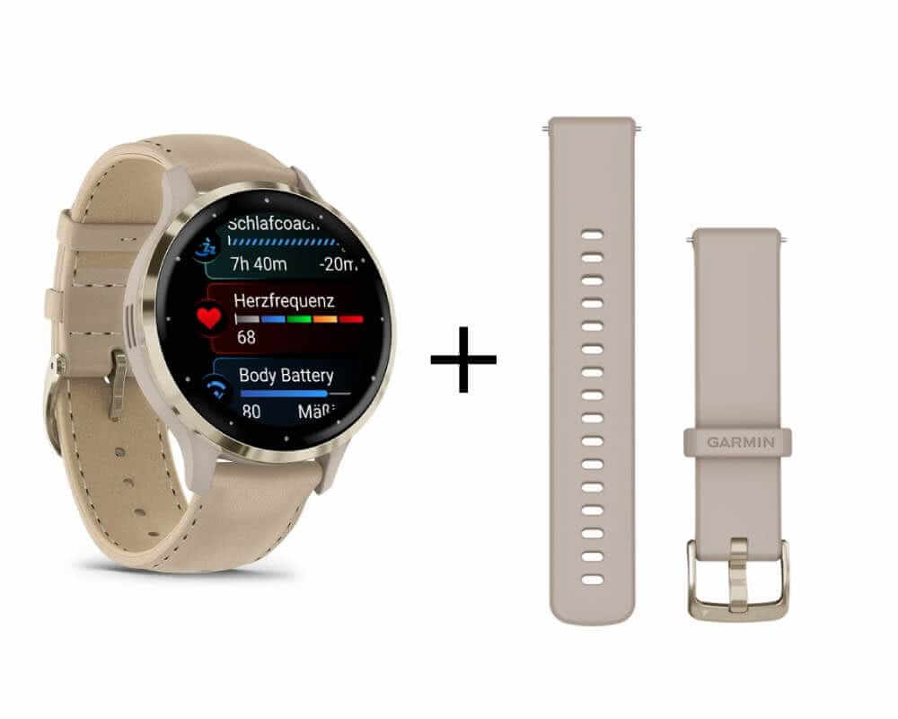 Garmin Venu 3S French Gray/Soft Gold with leather strap and silicone strap 010-02785-55