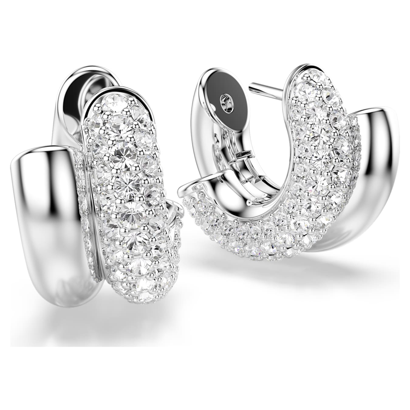 Swarovski Dextera hoop earrings, round cut, mini, white, rhodium-plated