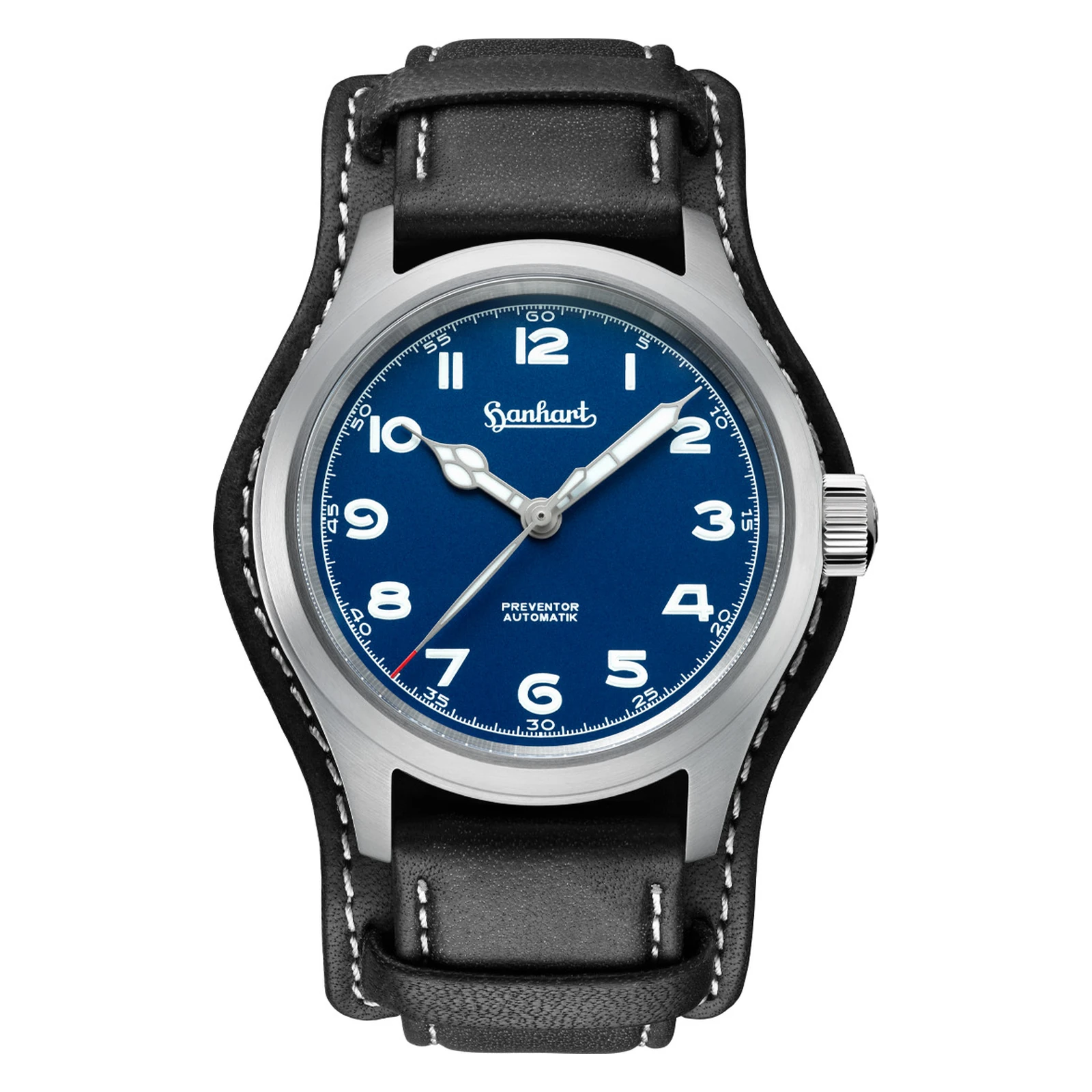 Hanhart PIONEER Preventor HD12 Blue 39 mm Leather Strap Black Men's Watch 792.870-7010