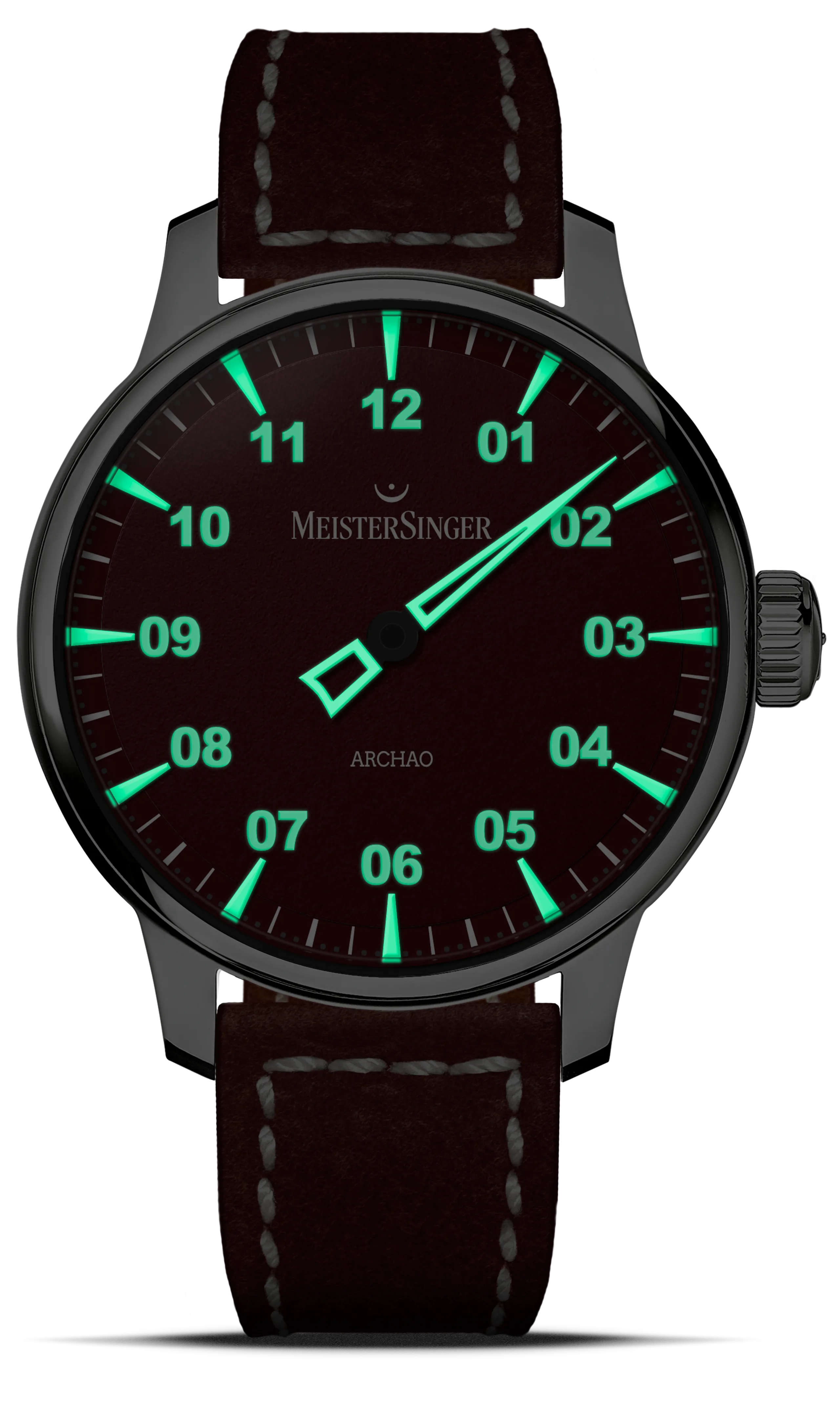 Meister Singer Archao DLC, red, automatic movement, 43mm, leather strap men's watch AR911BL