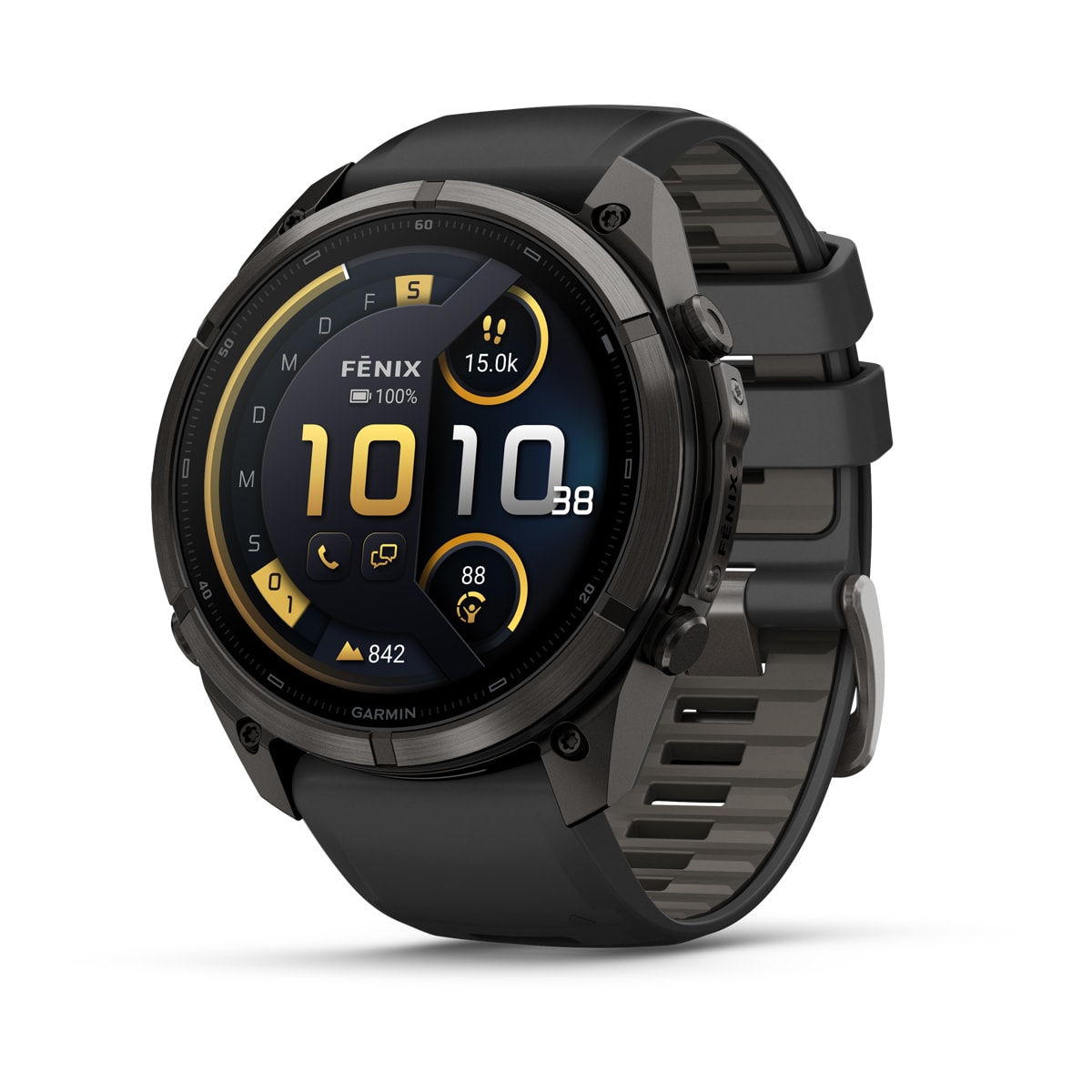 Garmin fēnix® 9 Pro inReach® - 51 mm AMOLED Sapphire Carbon Gray DLC Titanium with Black/Pebble Gray Silicone Band 010-04337-11