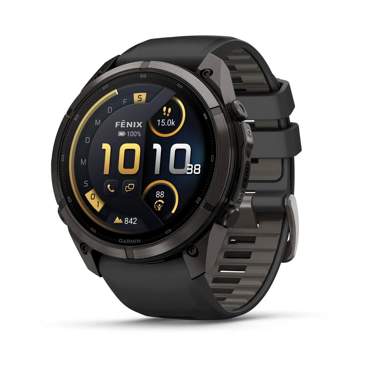 Garmin fēnix® 9 Pro inReach® - 51 mm AMOLED Sapphire Carbon Gray DLC Titanium with Black/Pebble Gray Silicone Band 010-04337-11