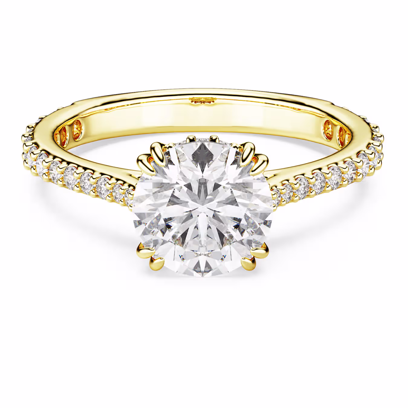 Swarovski Stilla Cocktail Ring, Round Cut, Pavé, White, 18k Gold Plated