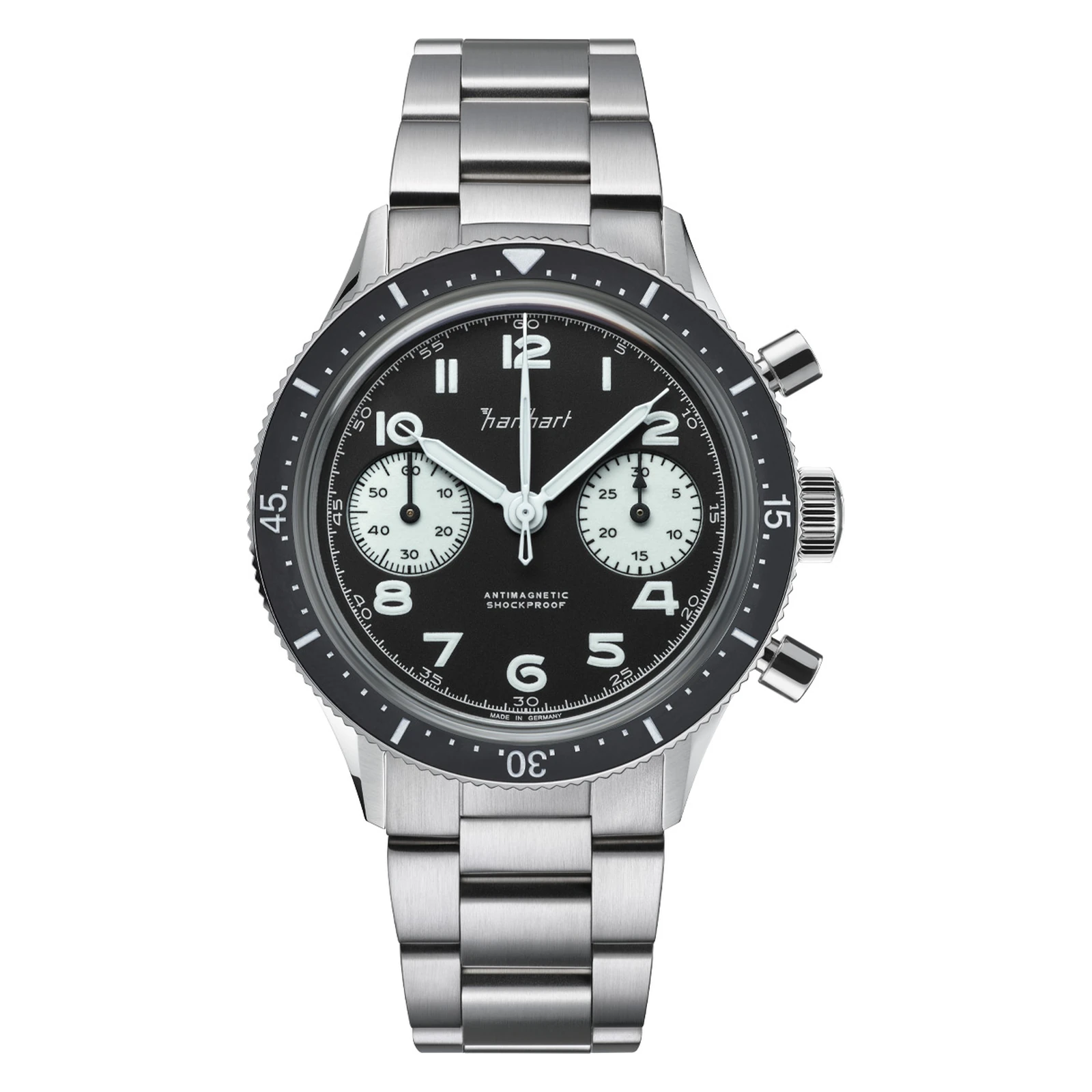 Hanhart 415 ES Reverse Panda 39 mm Steel Bracelet Silver Men's Watch H703.211-6428