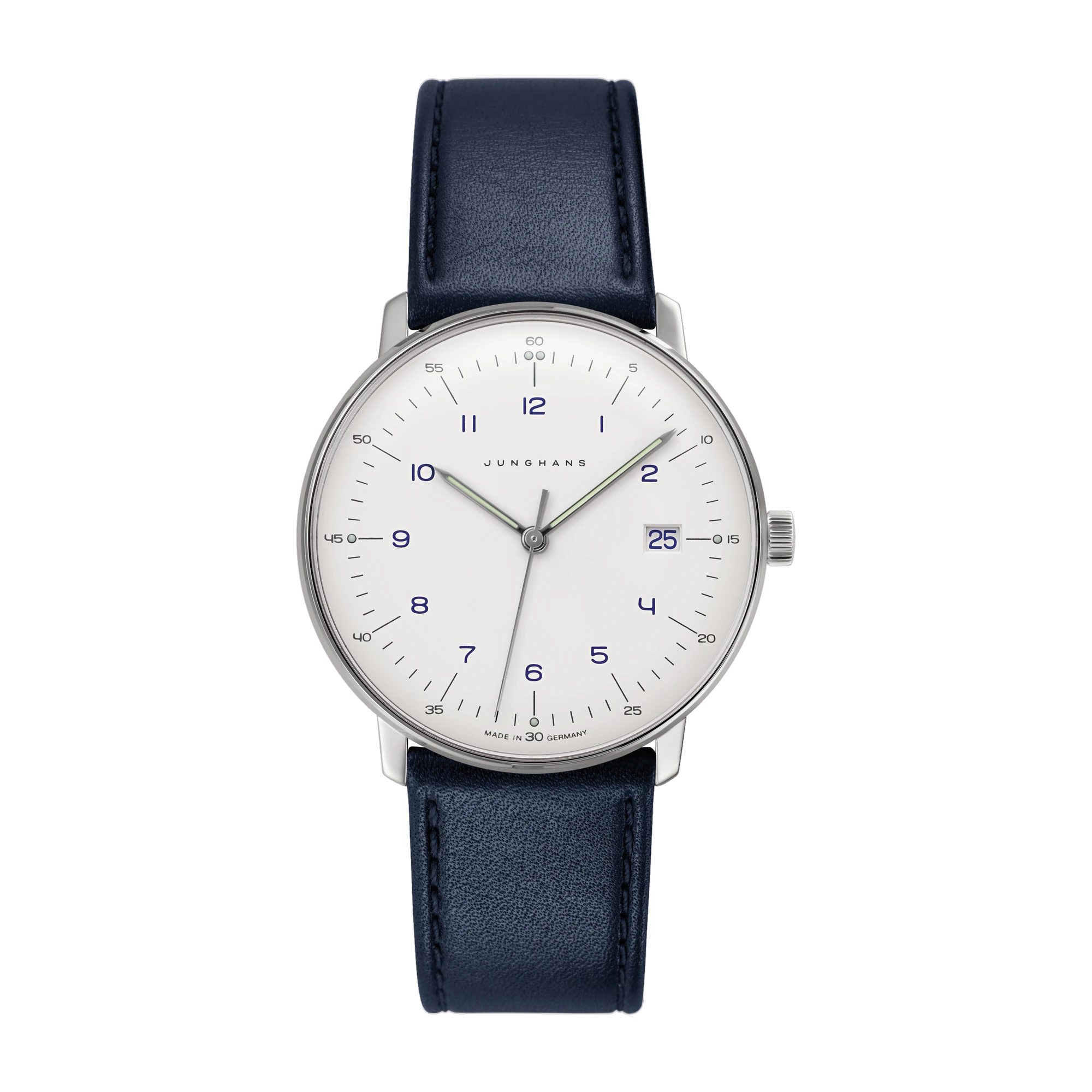 Junghans max bill Quartz Steel Blue Leather Strap Mens Watch 41/4668.02