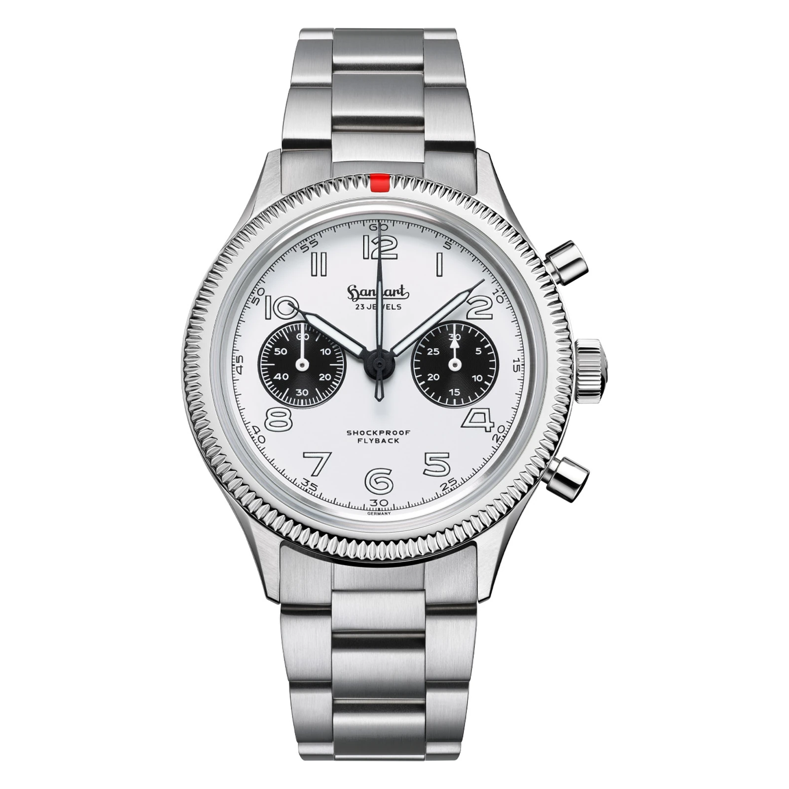 Hanhart 417 ES Flyback Panda 42 mm Steel Bracelet Silver Men's Watch H721.201-6428
