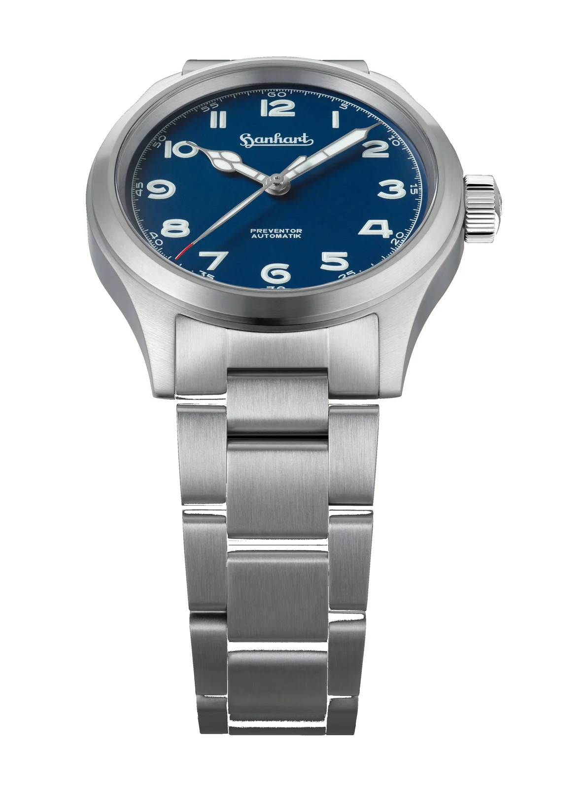 Hanhart PIONEER Preventor HD12 Blue 39 mm Steel Bracelet Silver Men's Watch 792.870-6429