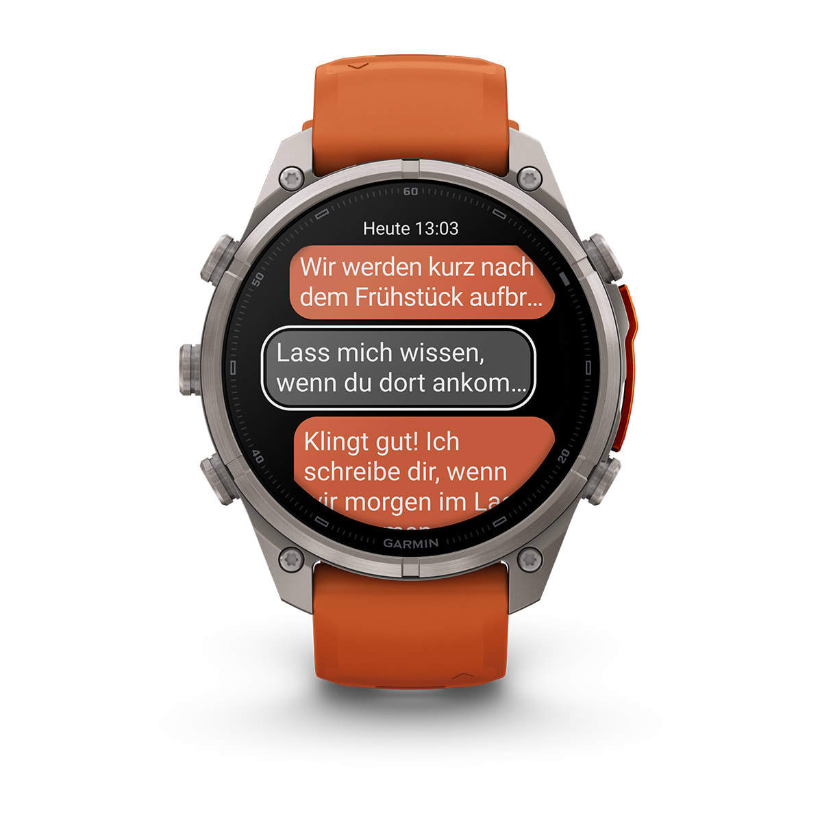 Garmin fēnix® 9 Pro inReach® - 47 mm AMOLED Sapphire Titanium with Autumn Orange/Spark Orange Silicone Band 010-04336-01