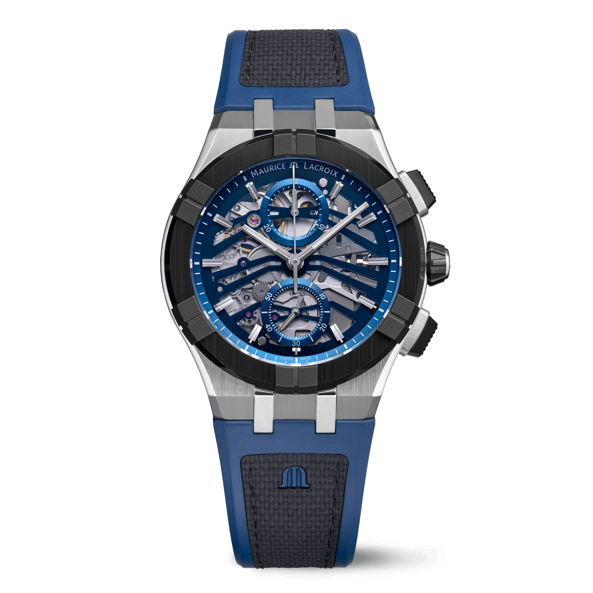 Maurice Lacroix AIKONIC AUTOMATIC CHRONOGRAPH SKELETON BLUE men's watch AC8018-SSL20-030-4