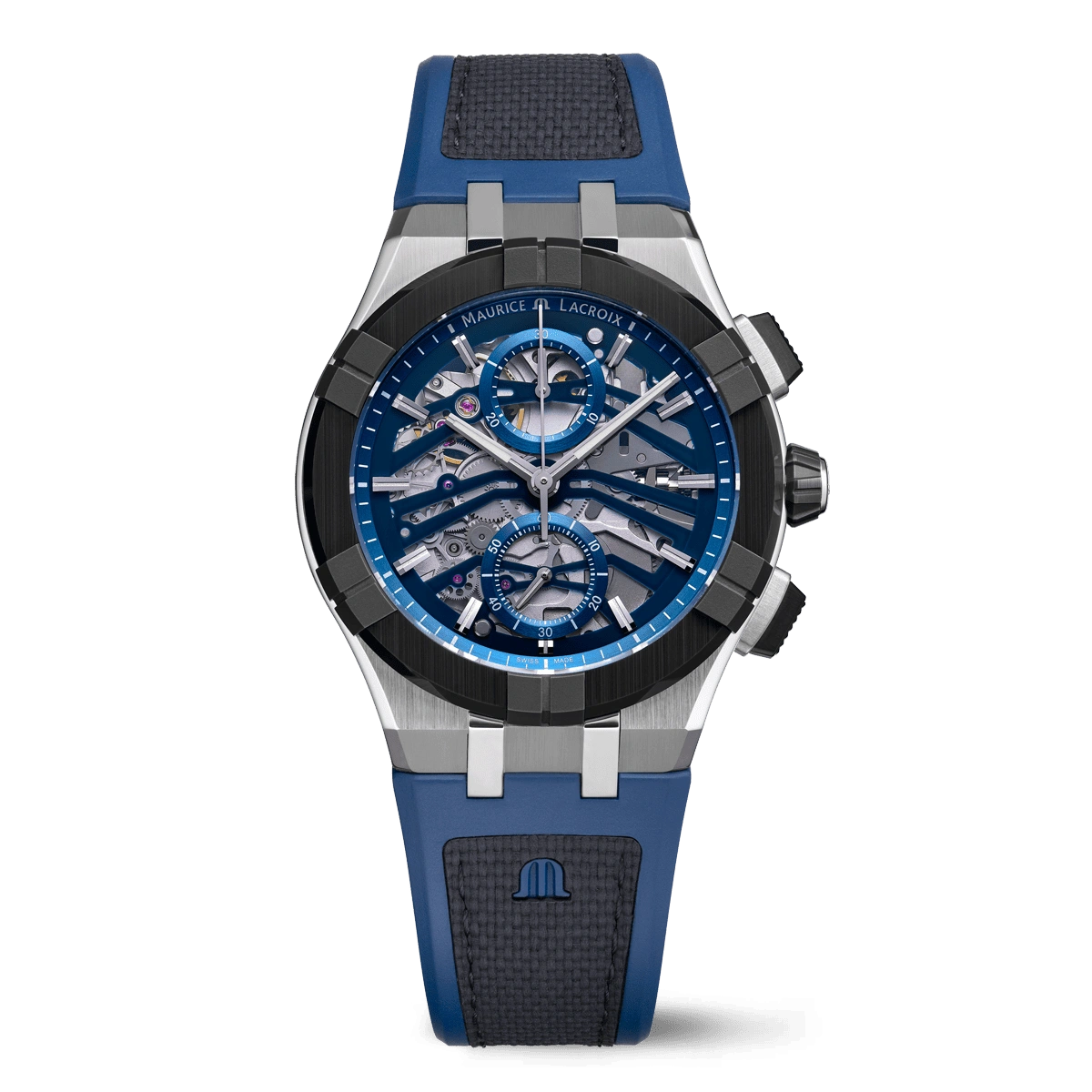 Maurice Lacroix AIKONIC AUTOMATIC CHRONOGRAPH SKELETON BLUE men's watch AC8018-SSL20-030-4