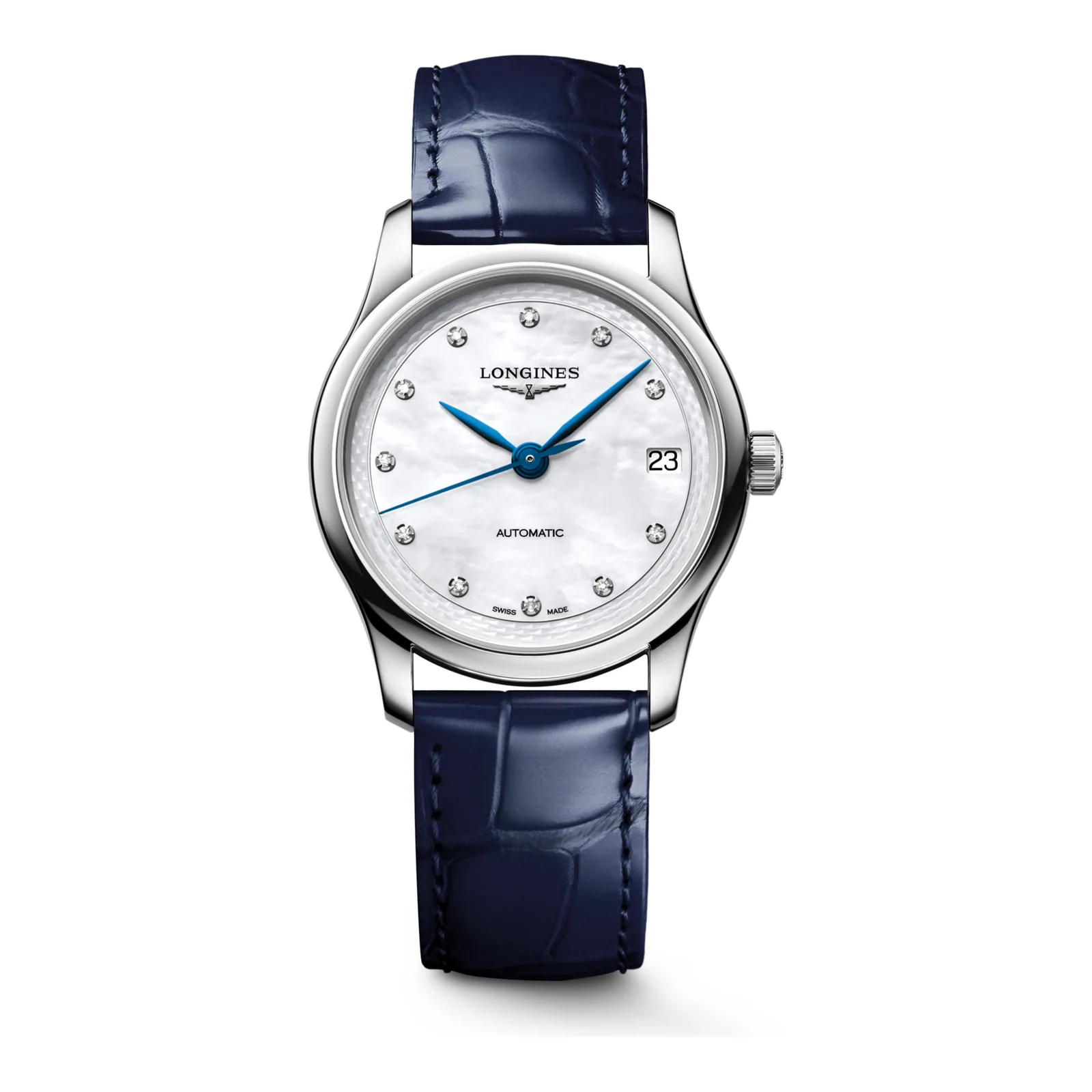Longines Master Collection Perlmutt Diamanten blue leather strap 34 mm Women’s Watch L2.450.4.87.2