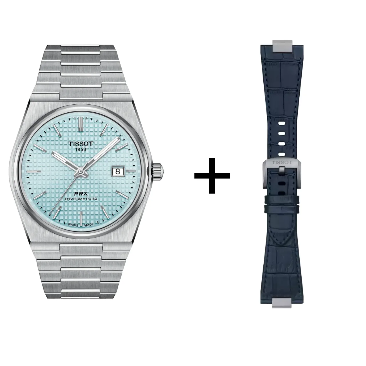 Tissot PRX Powermatic 80 light blue Ice Blue men's watch T137.407.11.351.00 set with blue leather strap