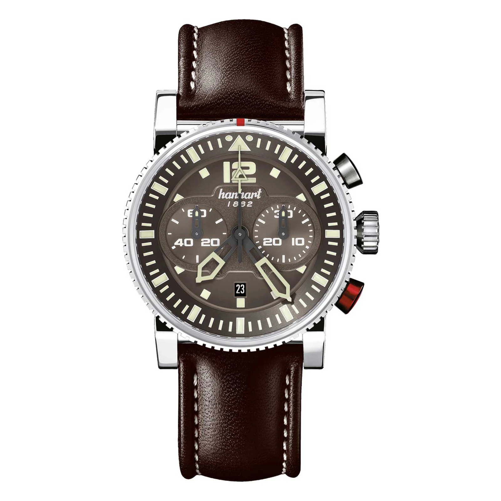 Hanhart PRIMUS Pilot Brown 44 mm Leather Strap Dark Brown Men's Watch 740.280-0120