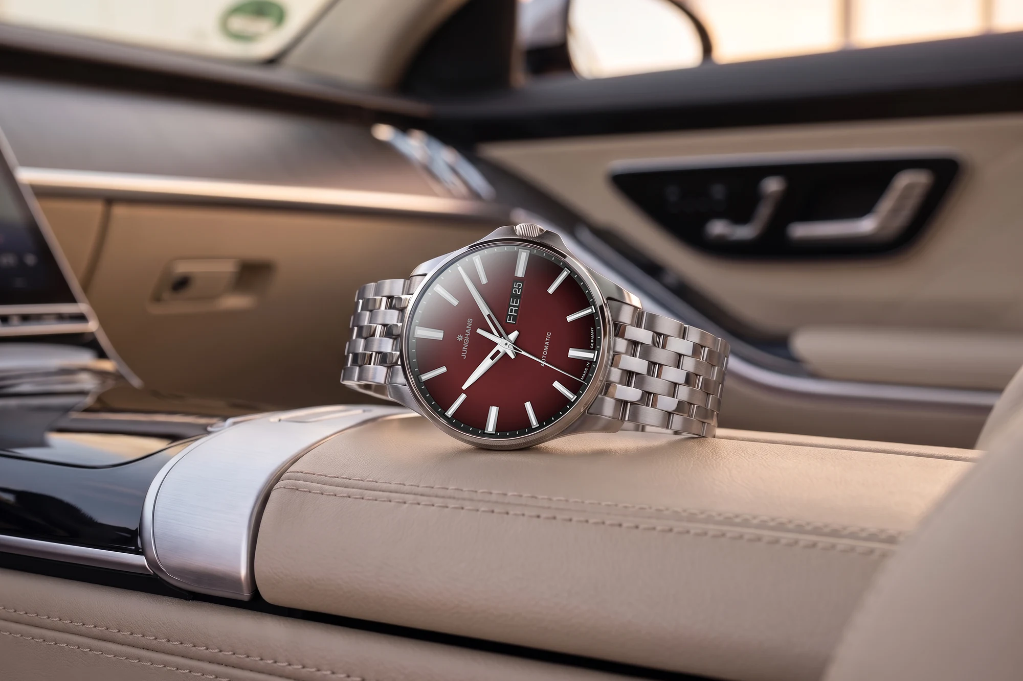 Junghans Meister S Automatic, 44mm, dark red dial with effect lacquer, men's watch 27/4616.44