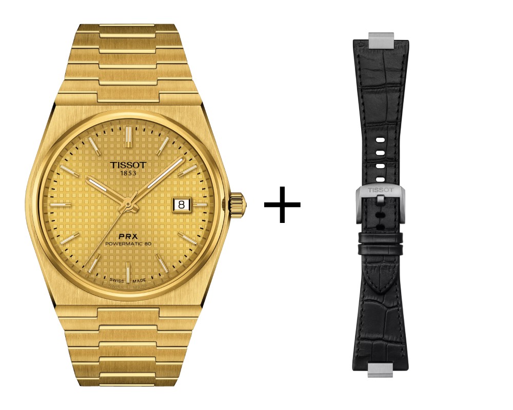 Tissot PRX Gold Powermatic Men's Watch 80 T137.407.33.021.00 Set with Black Rubber Strap