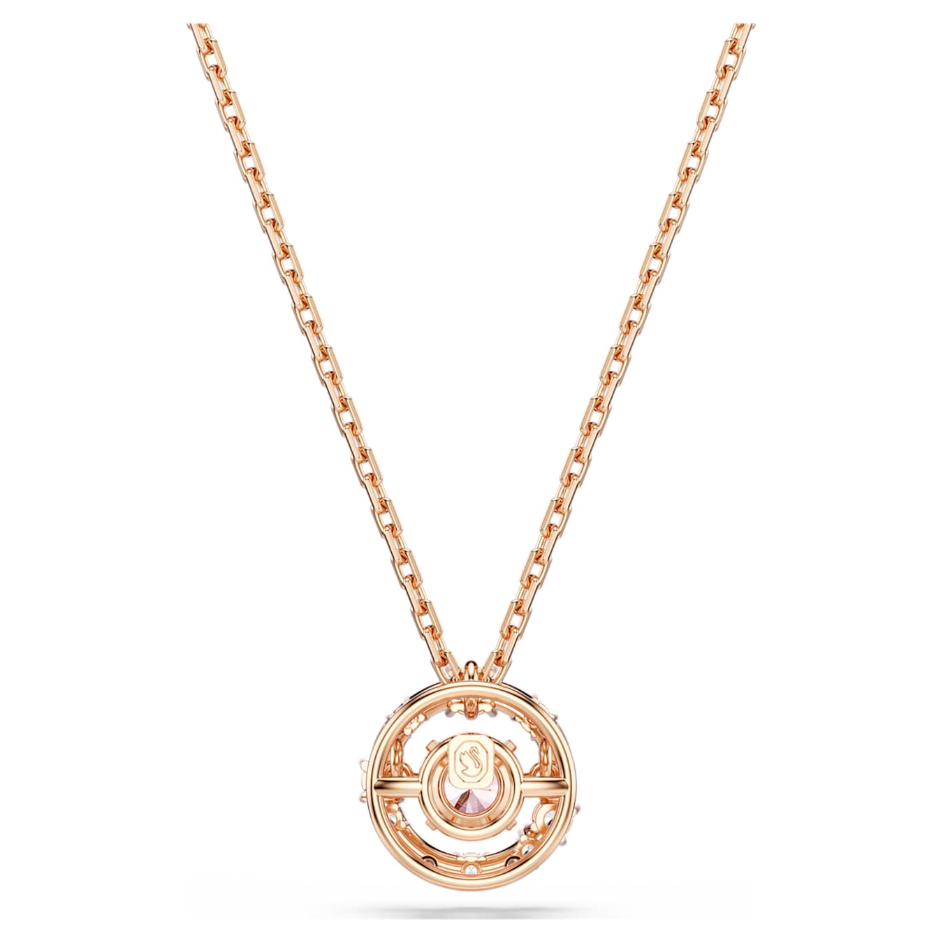 Swarovski Constella pendant, round cut, Dancing Stone, pink, rose gold alloy layer