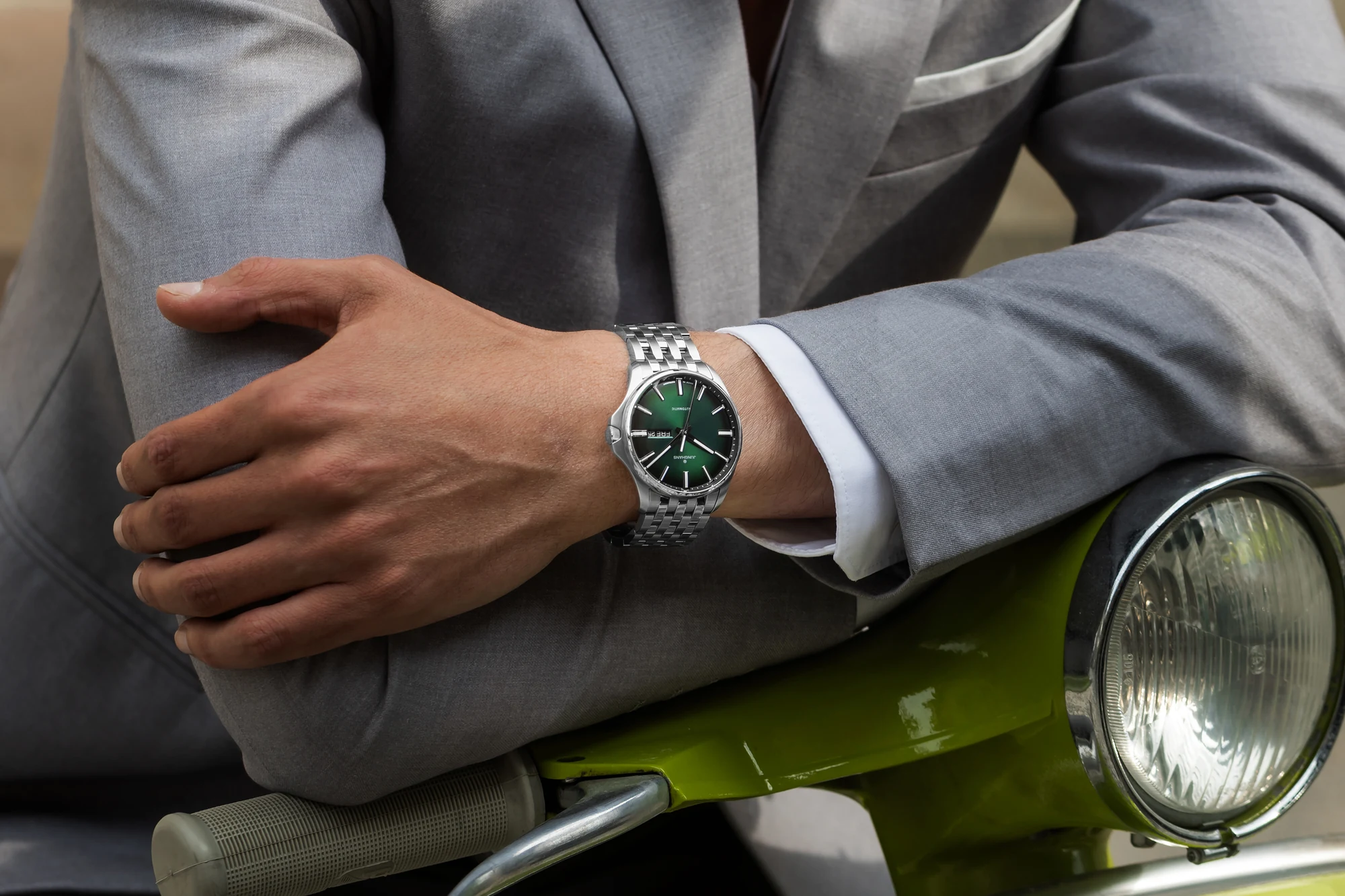 Junghans Meister S Automatic, sapphire crystal, dark green, stainless steel bracelet, men's watch 27/4518.44