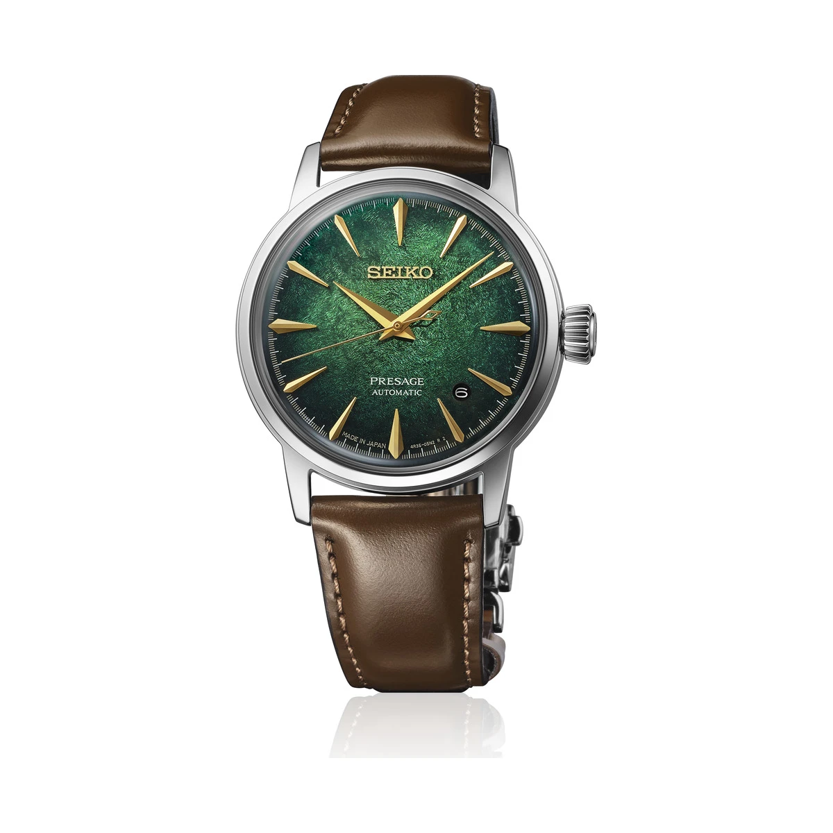 Seiko PRESAGE Automatic 3-Hand Watch, Leather Strap, 41-Hour Power Reserve, Mint Mist Green Men's Watch HCB002J1