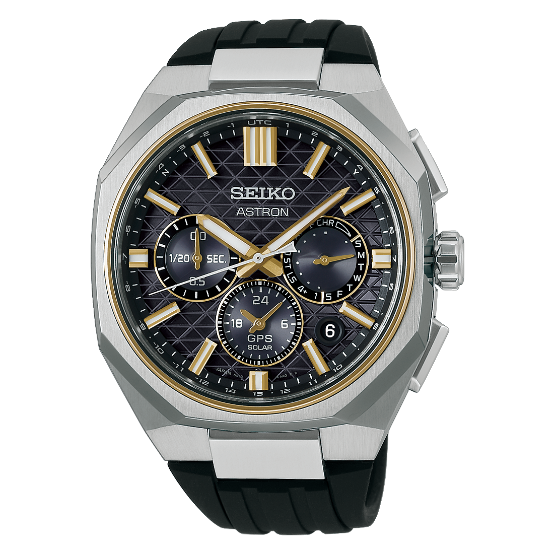 Seiko Astron GPS Solar, titanium case, black silicone strap, runs for approximately 6 months, men's watch HAB003J1
