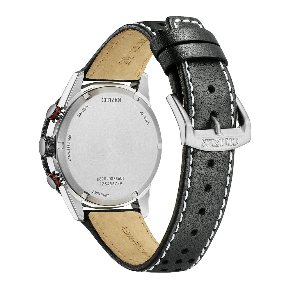 Citizen Eco-Drive Racing Chronograph, black leather, 39.9mm men's watch CA4717-06E