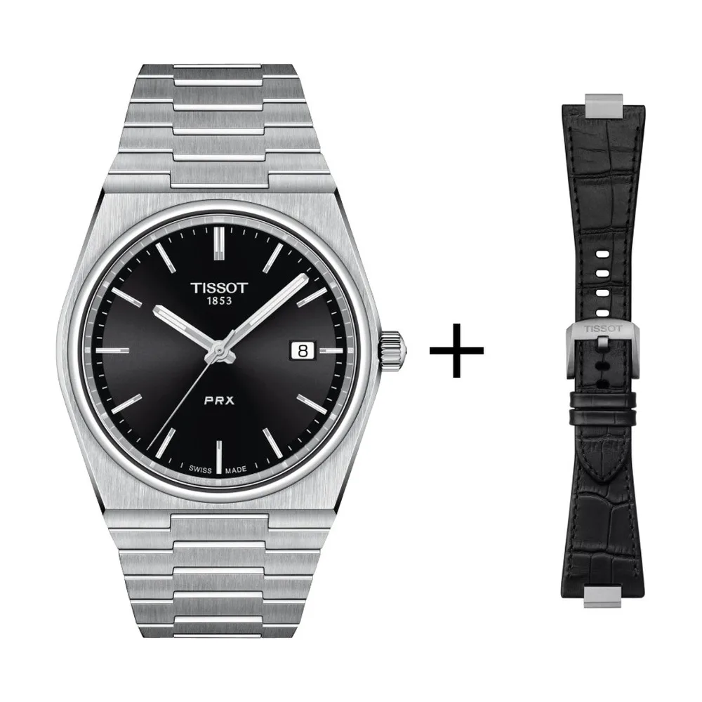 Tissot PRX men's watch quartz black T137.410.11.051.00 set with black leather strap