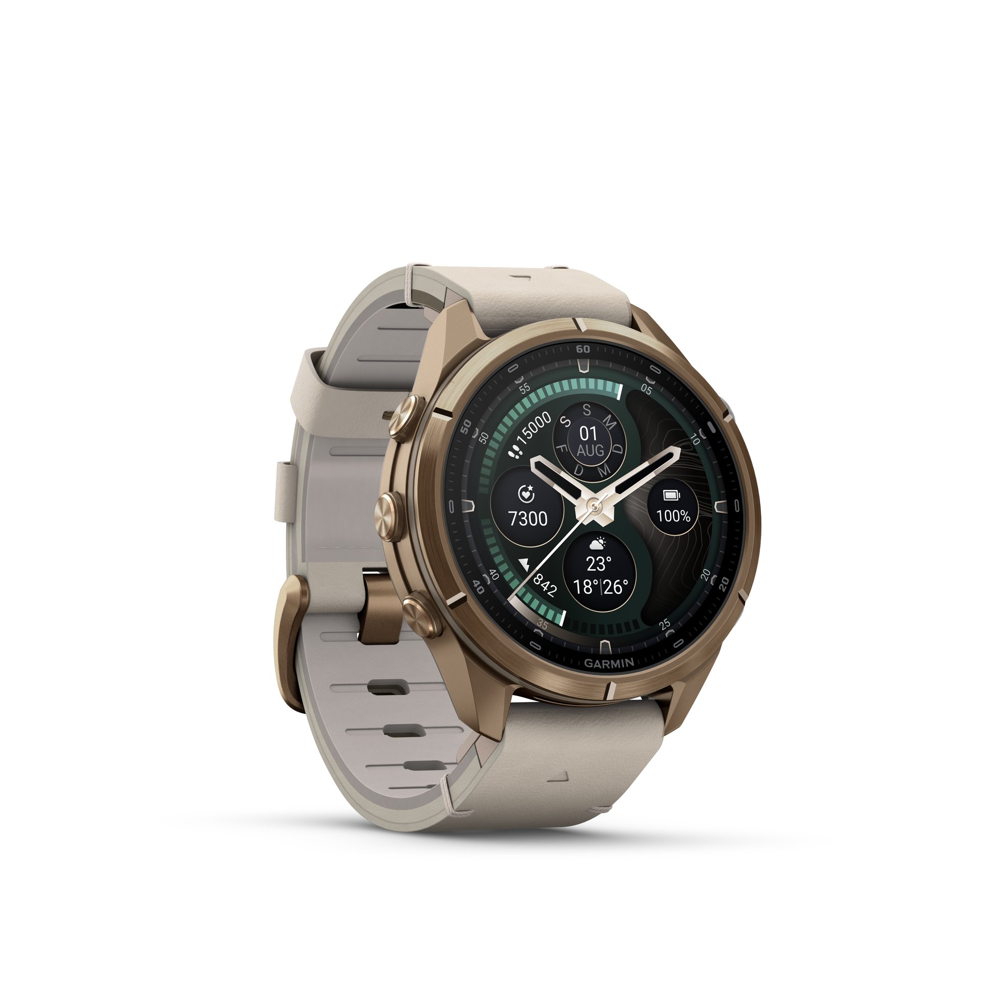 Garmin fēnix® 9 Pro inReach® - 43 mm AMOLED Sapphire Autumn Gold Titanium with Bone Leather Band + Cream/French Gray Silicone Band 010-04335-41