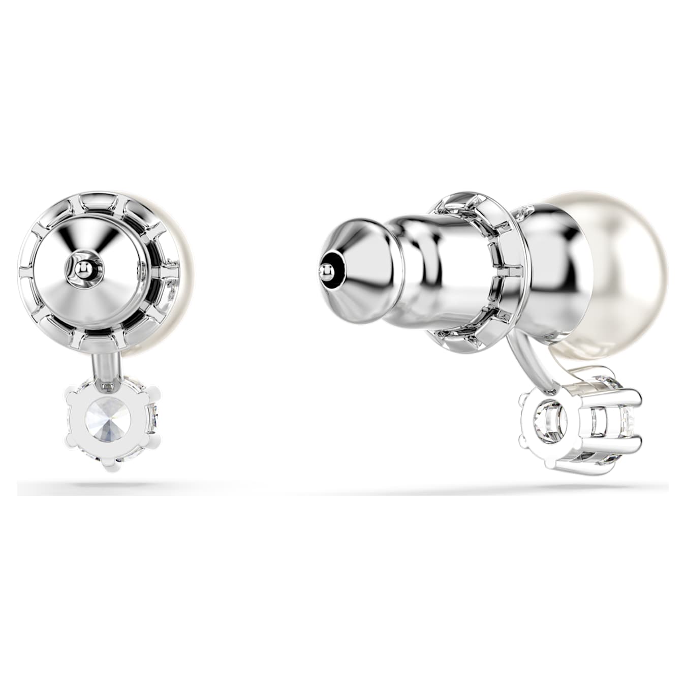 Swarovski Matrix stud earrings, crystal pearl, round cut, white, rhodium-plated