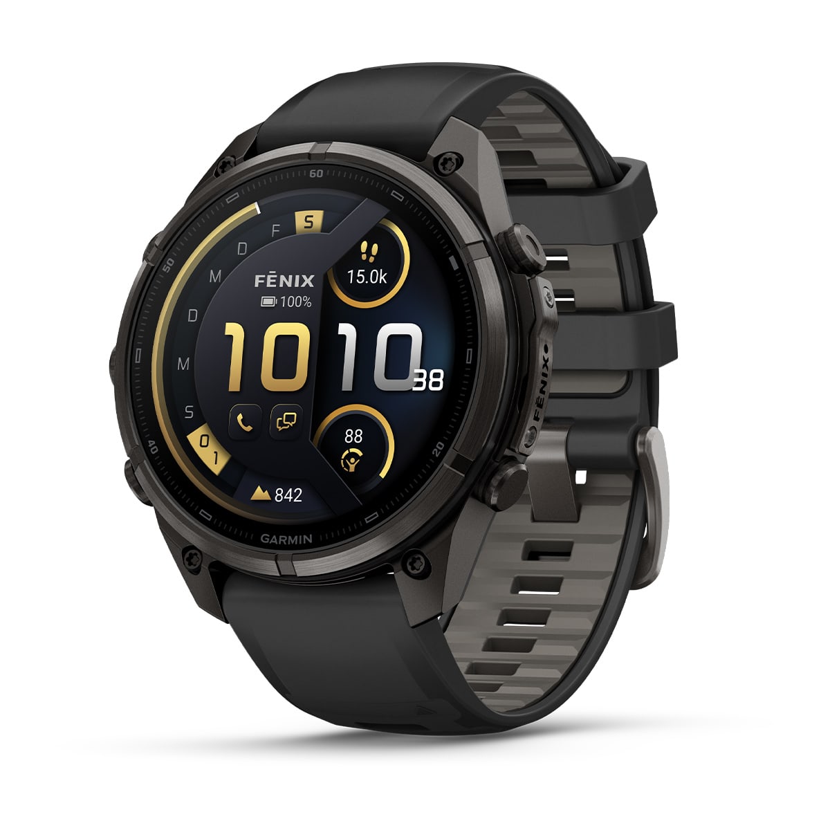 Garmin fēnix® 9 Pro inReach® - 47 mm AMOLED Sapphire Carbon Gray DLC Titanium with Black/Pebble Gray Silicone Band 010-04336-11