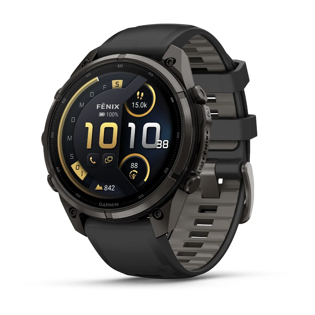 Garmin fēnix® 9 Pro inReach® - 47 mm AMOLED Sapphire Carbon Gray DLC Titanium with Black/Pebble Gray Silicone Band 010-04336-11
