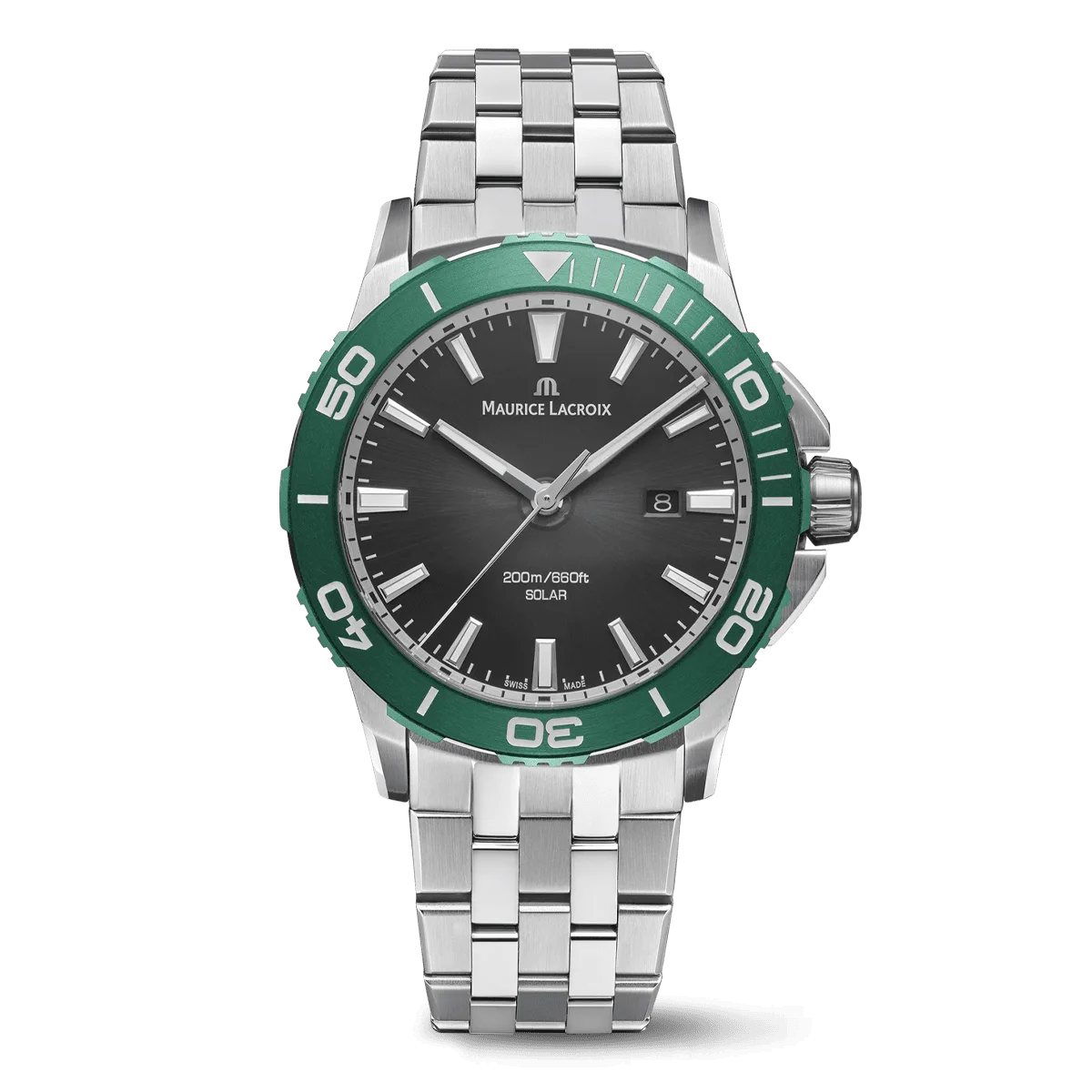 Maurice Lacroix PONTOS S SOLAR 42mm, Quartz, Stainless Steel Bracelet, Black Men's Watch PT1008-SSL52-330-1