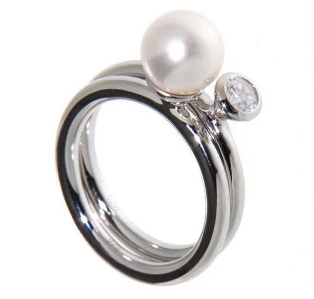 Adriana ring 2 pieces with freshwater pearl and white zirconia stone S3