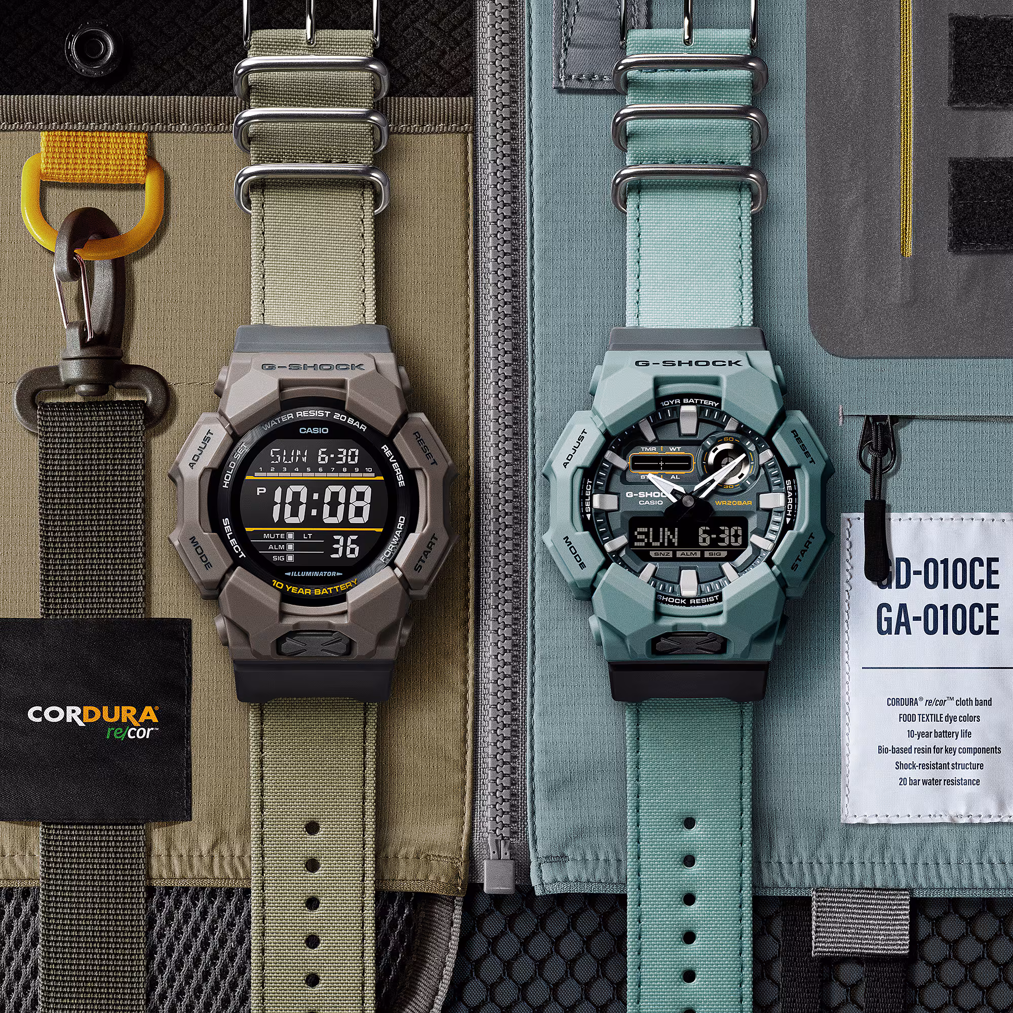 G-Shock Classic GA-010 Series, fabric strap, quartz movement, 51mm men's watch GA-010CE-2AER