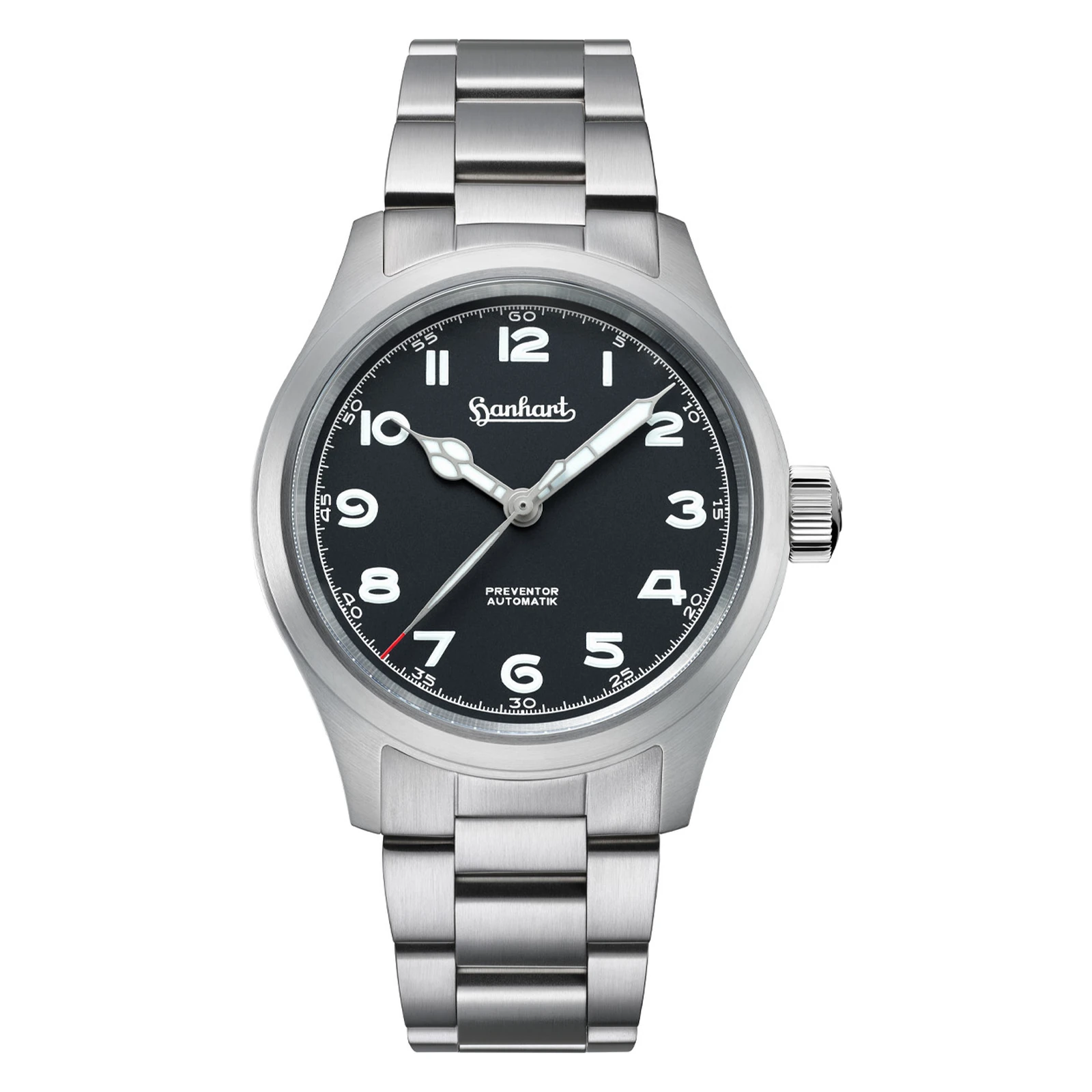 Hanhart PIONEER Preventor HD12 Black 39 mm Steel Bracelet Silver Men's Watch 792.810-6429
