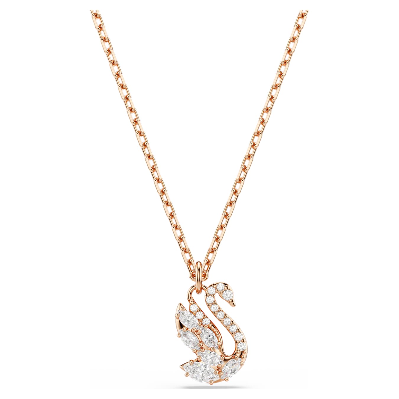 Swarovski Swan Pendant, Various Cuts, Swan, White, Rose Gold Alloy Layer