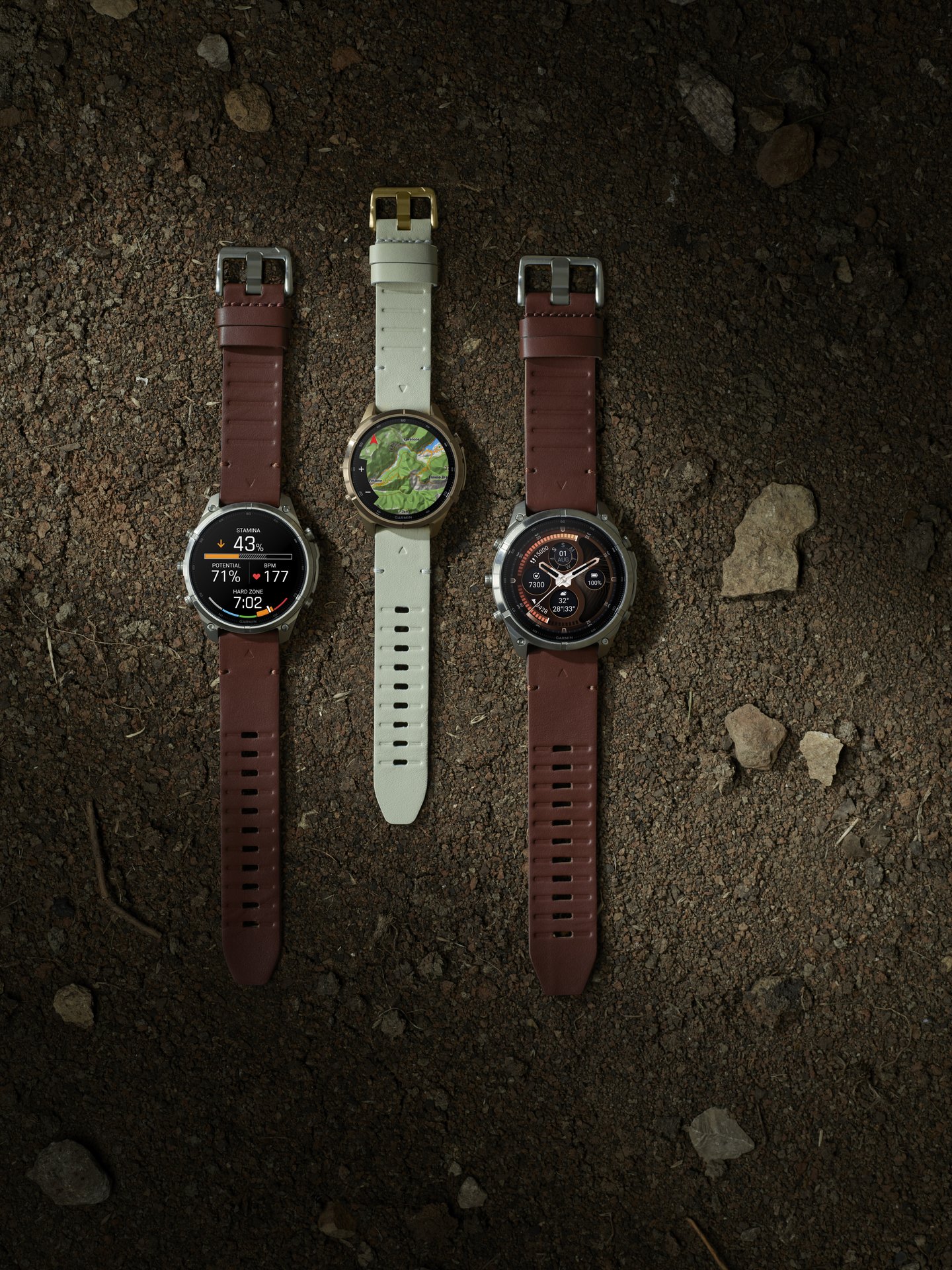 Garmin fēnix® 9 Pro inReach® - 47 mm AMOLED Sapphire Titanium with Walnut Leather Band + Pebble Gray/Silver Gray Silicone Band 010-04336-41
