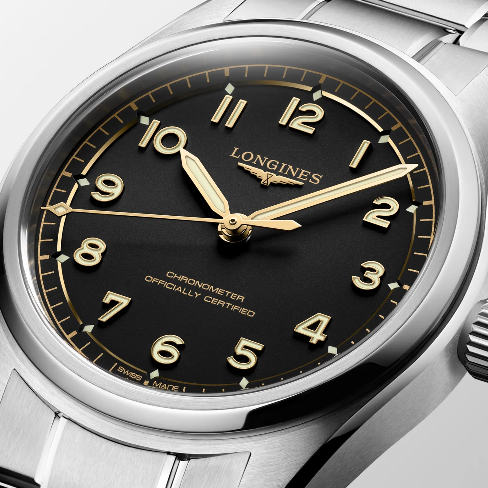 Longines Spirit Pilot Automatic 39 mm Steel Bracelet Black Mens Watch L3.809.4.53.6